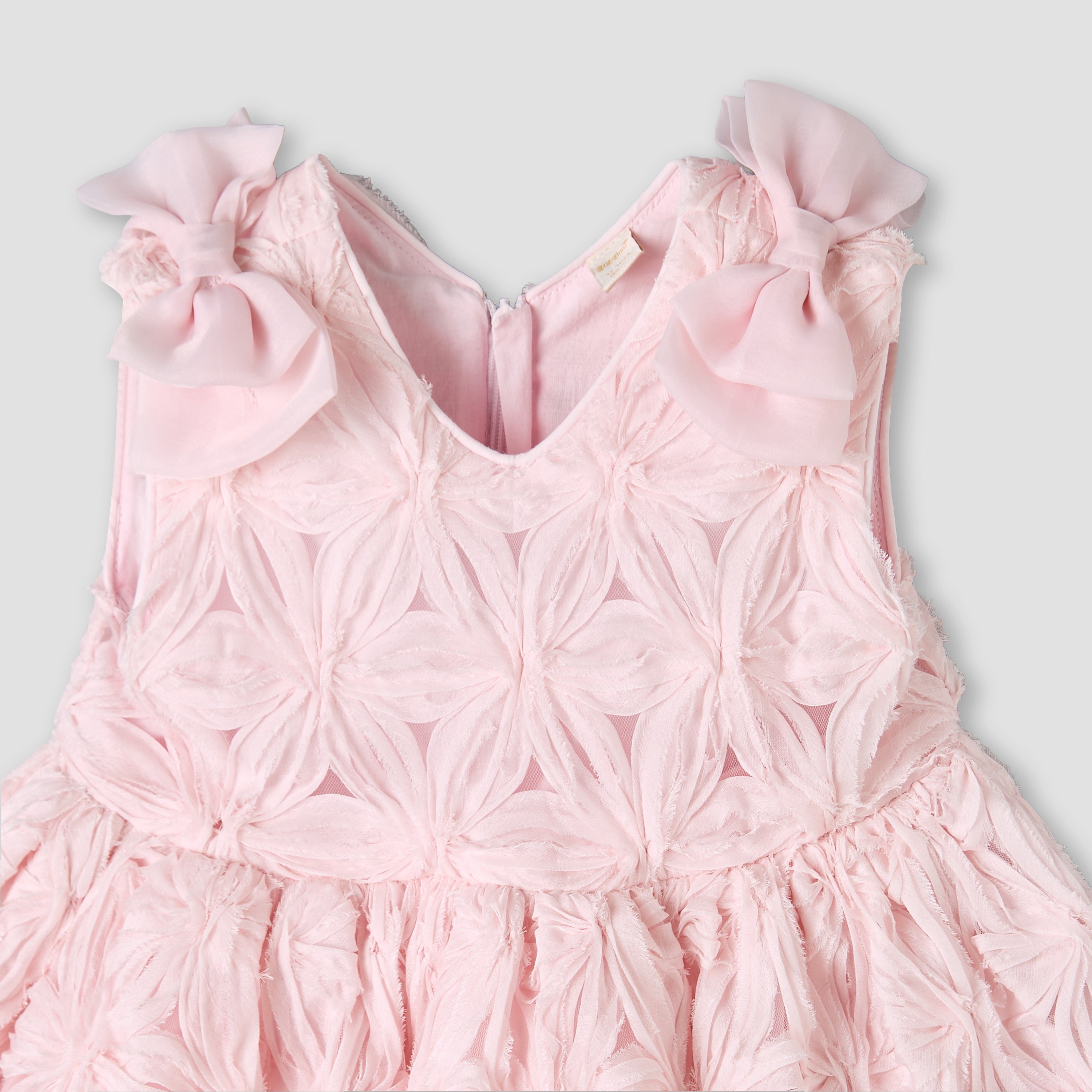 Giggles V-neck Sleeveless A-line Dress with Lace and Bow Design