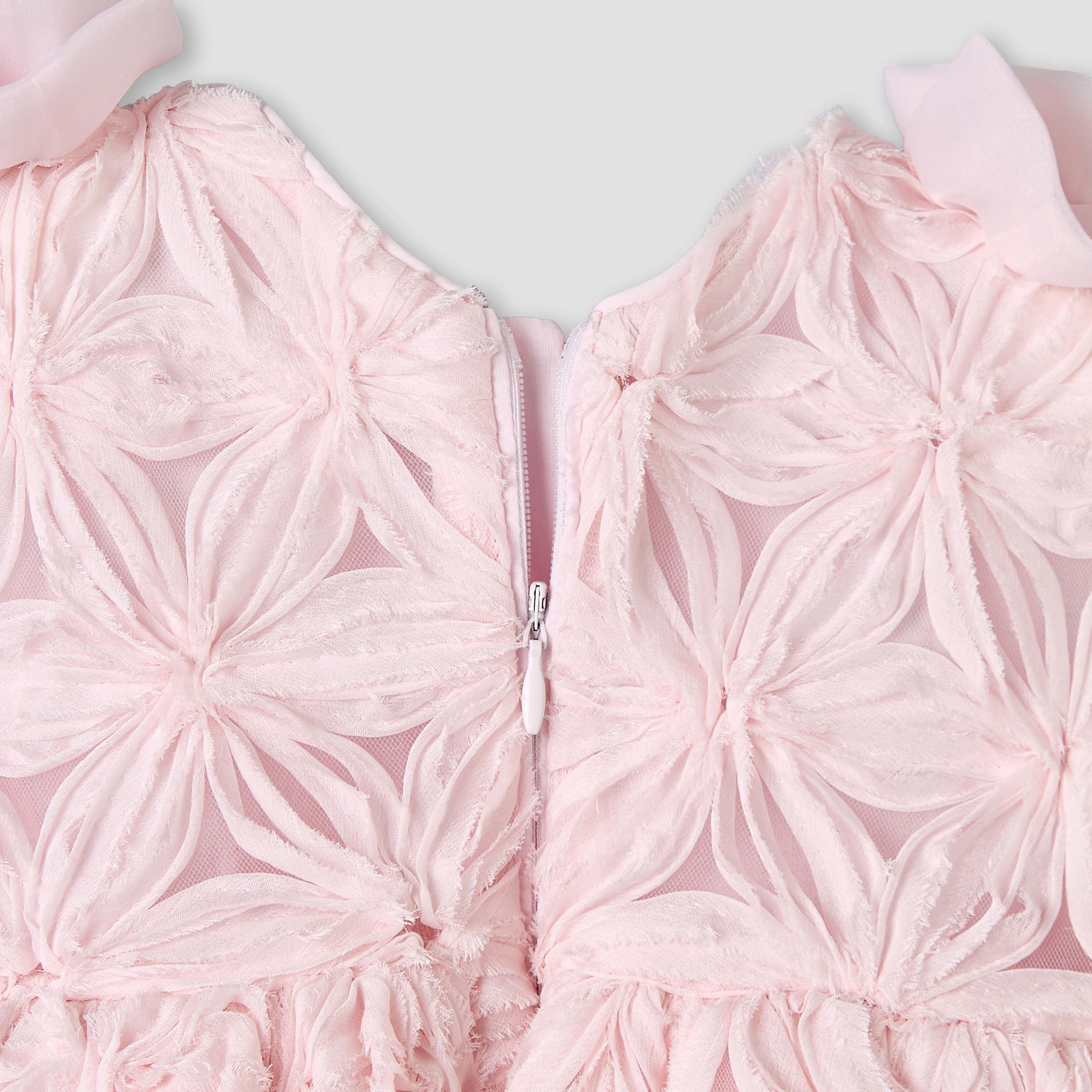 Giggles V-neck Sleeveless A-line Dress with Lace and Bow Design