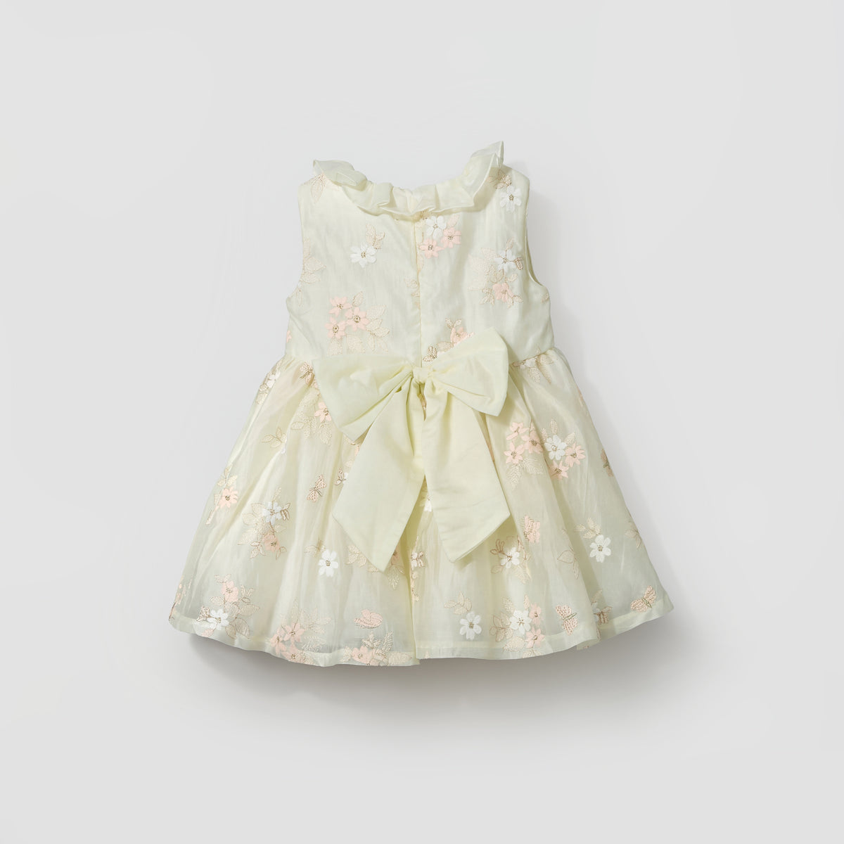 Giggles Round Neck Sleeveless Skater Dress with Floral Embroidery