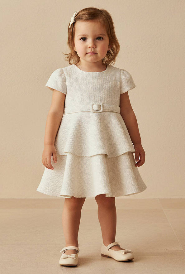 Giggles Round Neck Short Sleeves Empire Dress with Belt Detail