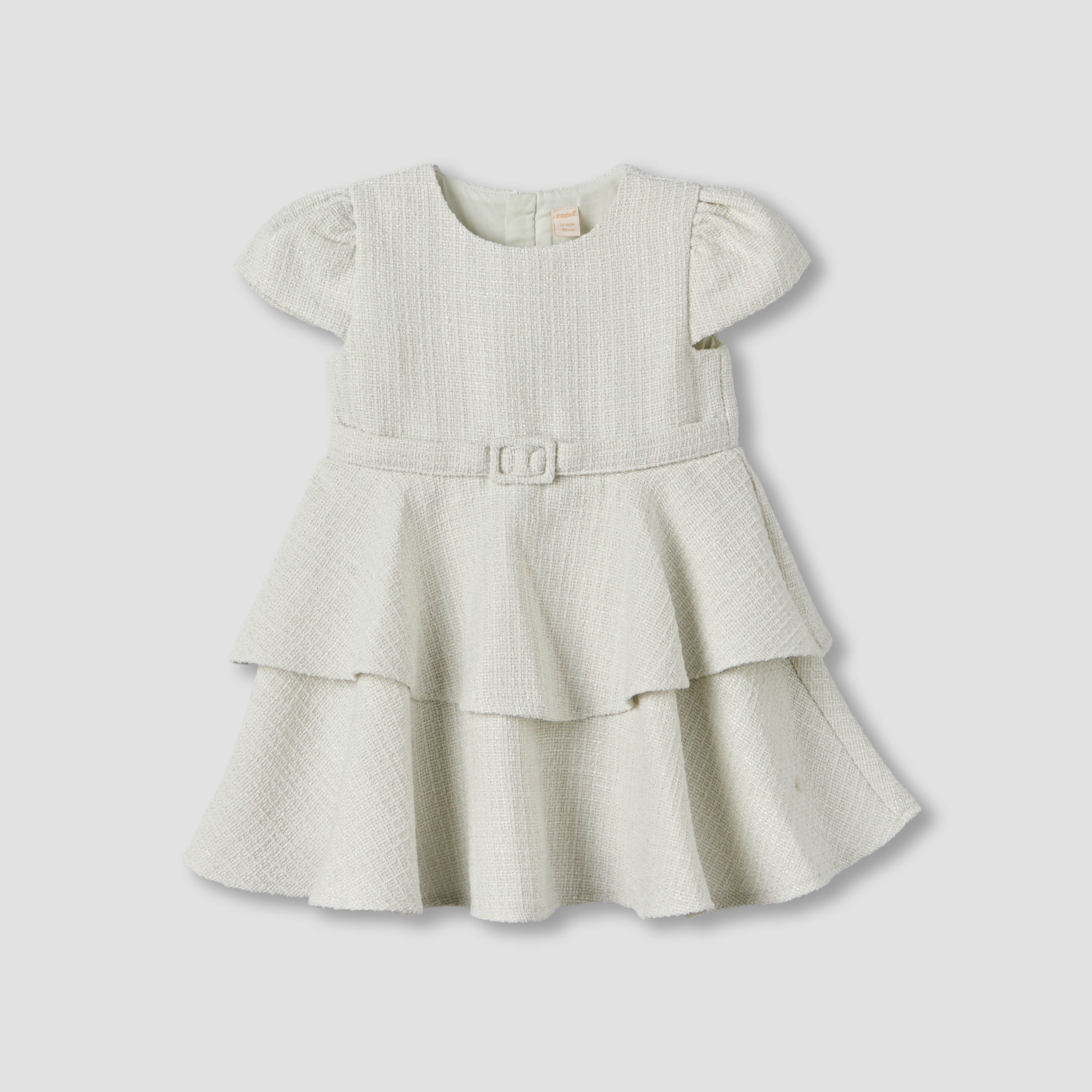 Giggles Round Neck Short Sleeves Empire Dress with Belt Detail