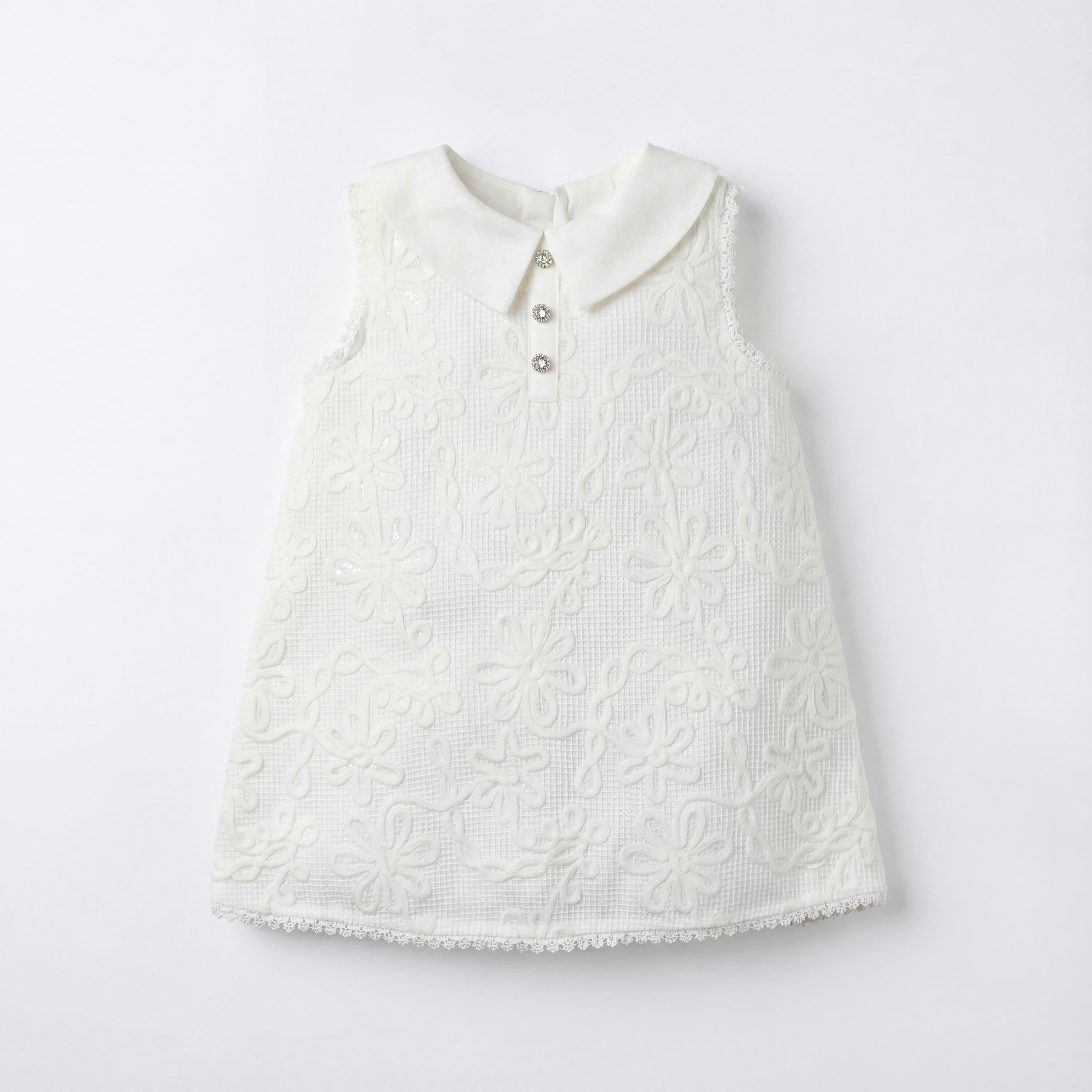 Giggles Collared Sleeveless Dress with Lace and Bow Design