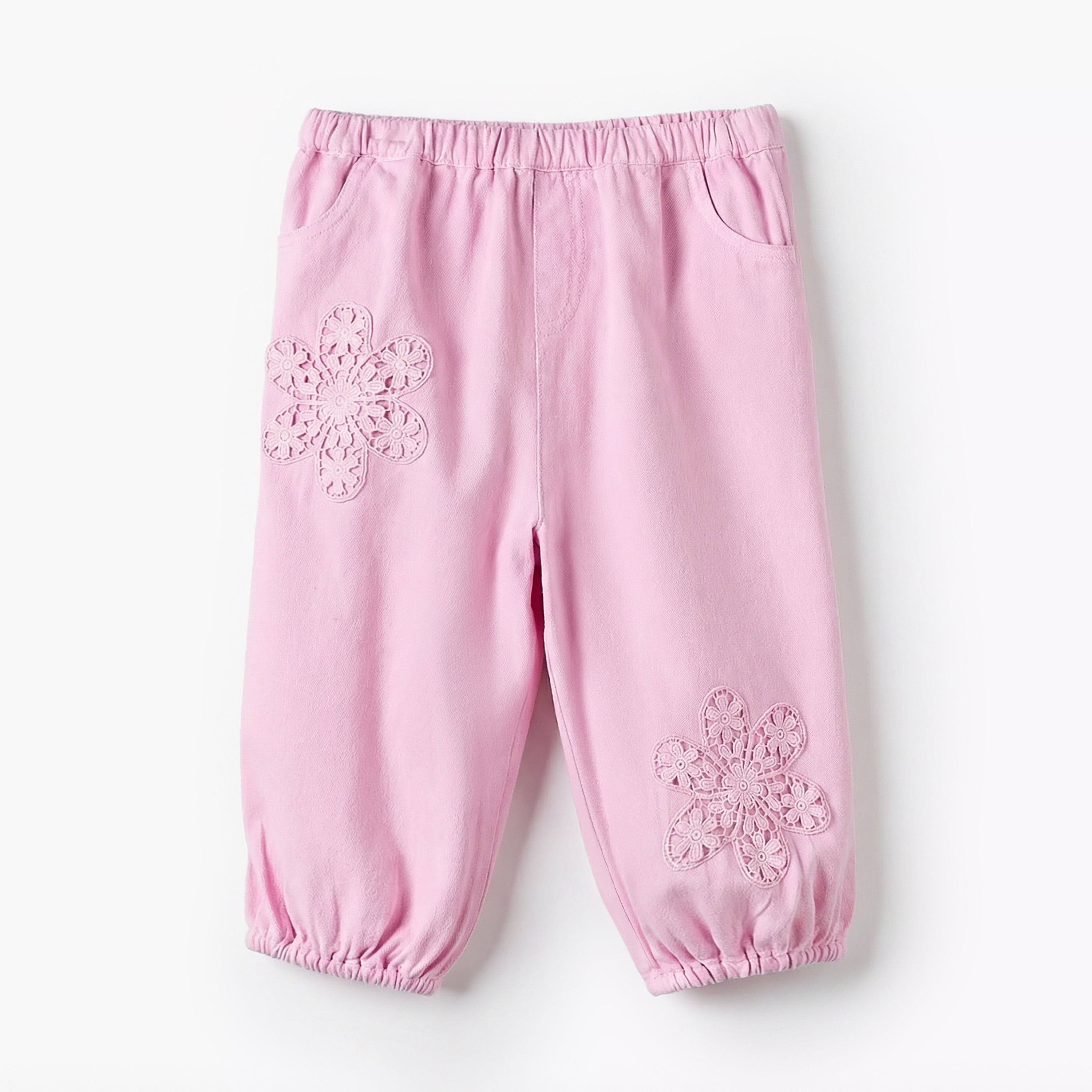 Giggles Peter Pan Collar Long Sleeves Top and Pants Set with Floral Embroidery