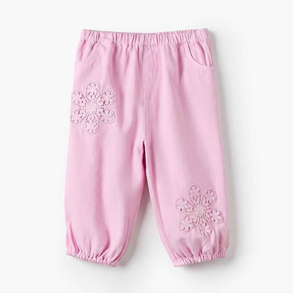Giggles Peter Pan Collar Long Sleeves Top and Pants Set with Floral Embroidery