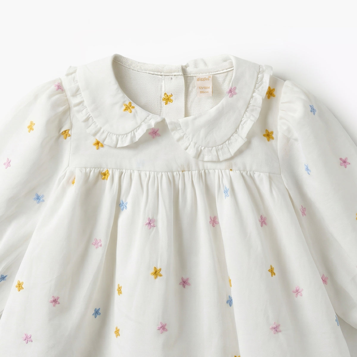 Giggles Peter Pan Collar Long Sleeves Top and Pants Set with Floral Embroidery