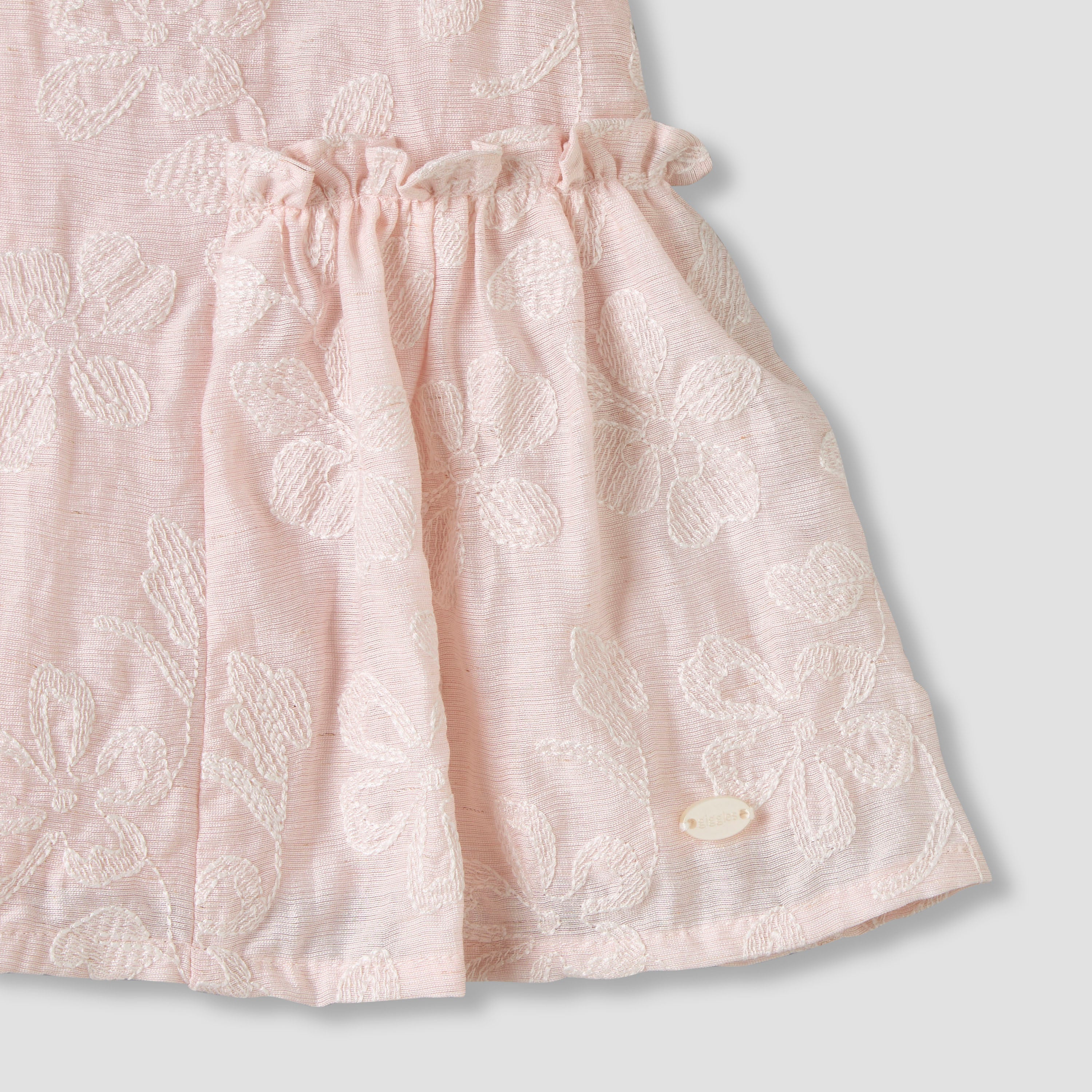 Giggles Round Neck Sleeveless Peplum Top and Shorts Set with Floral Embroidery