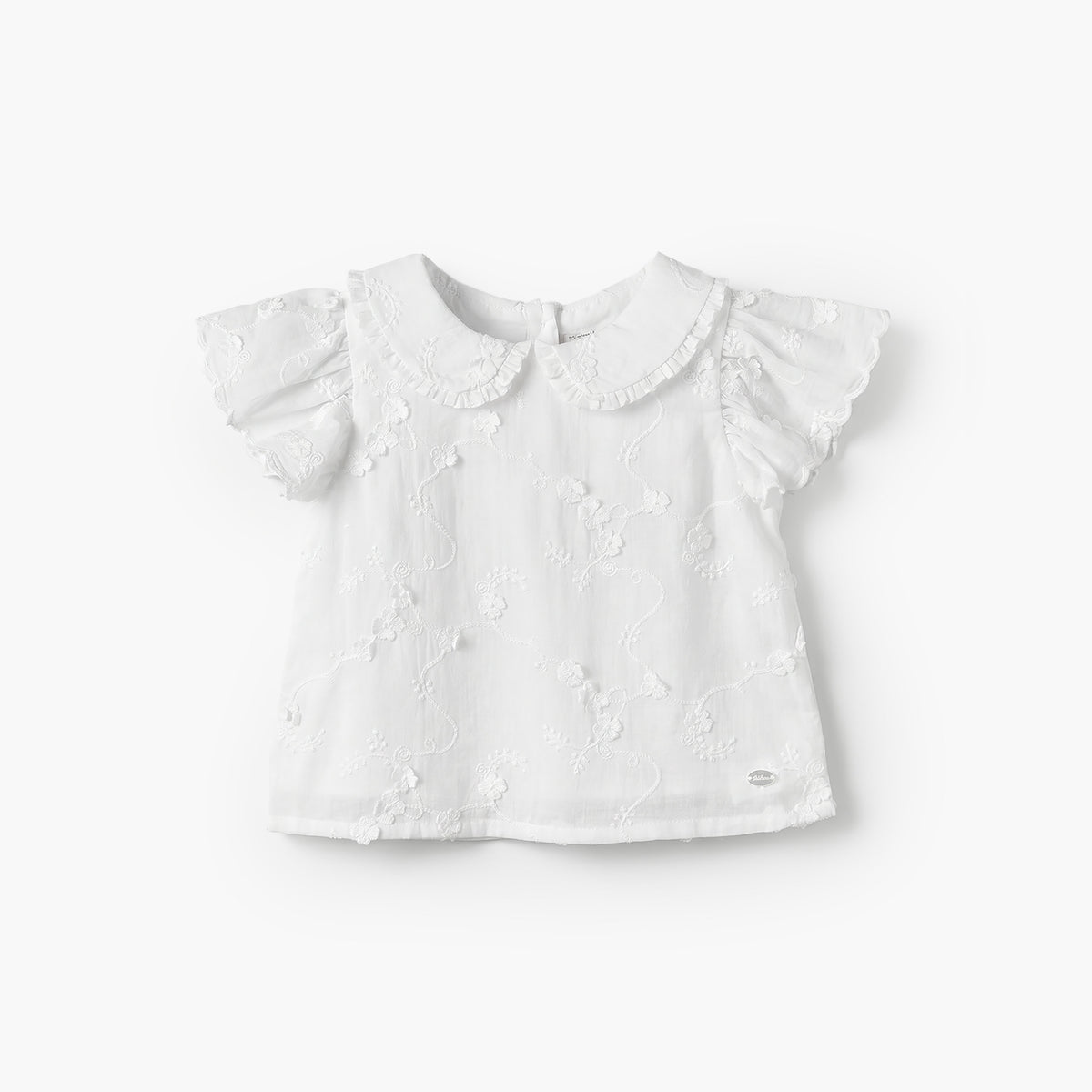 Giggles Round Neck Short Sleeves Top and Pants Set with Floral Embroidery