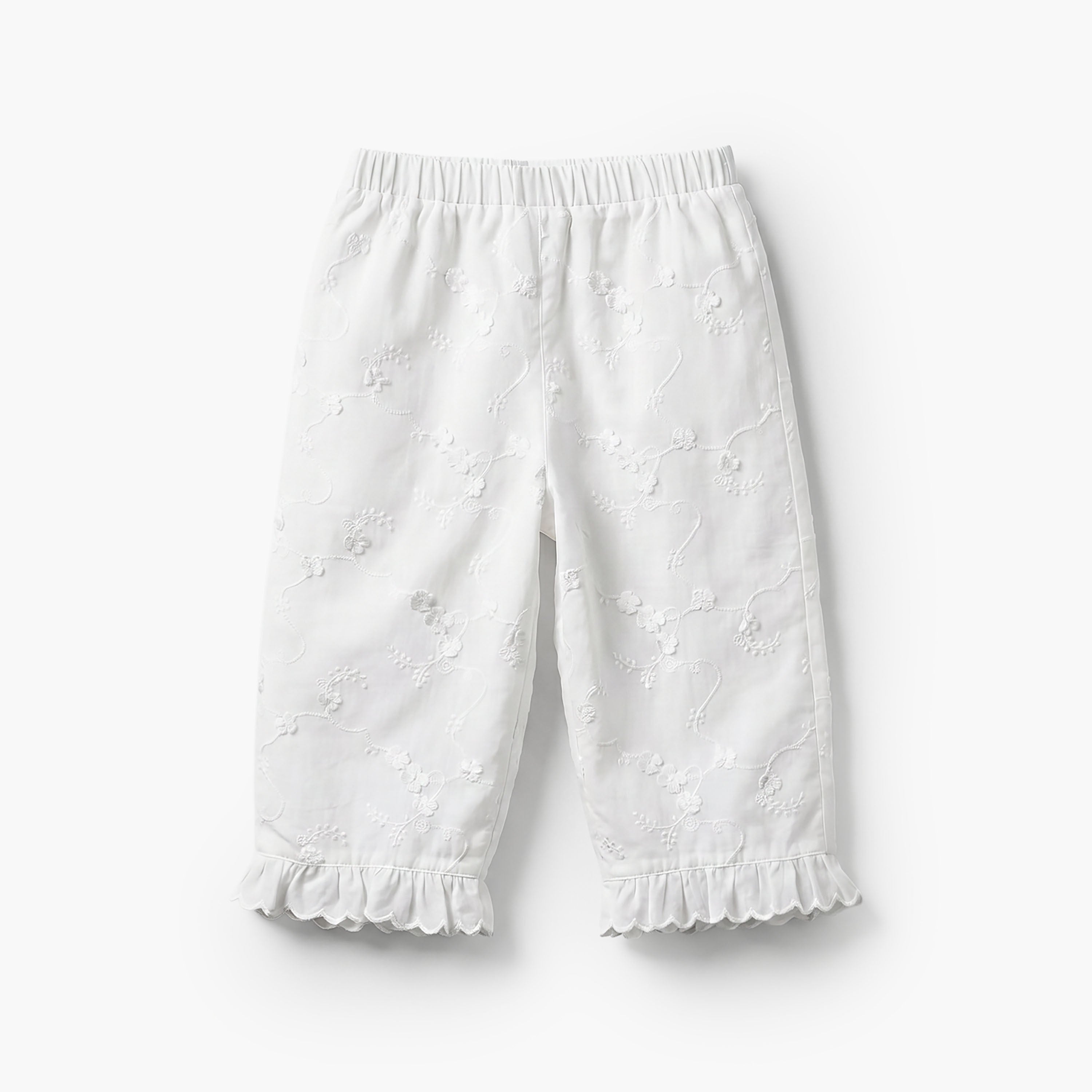 Giggles Round Neck Short Sleeves Top and Pants Set with Floral Embroidery