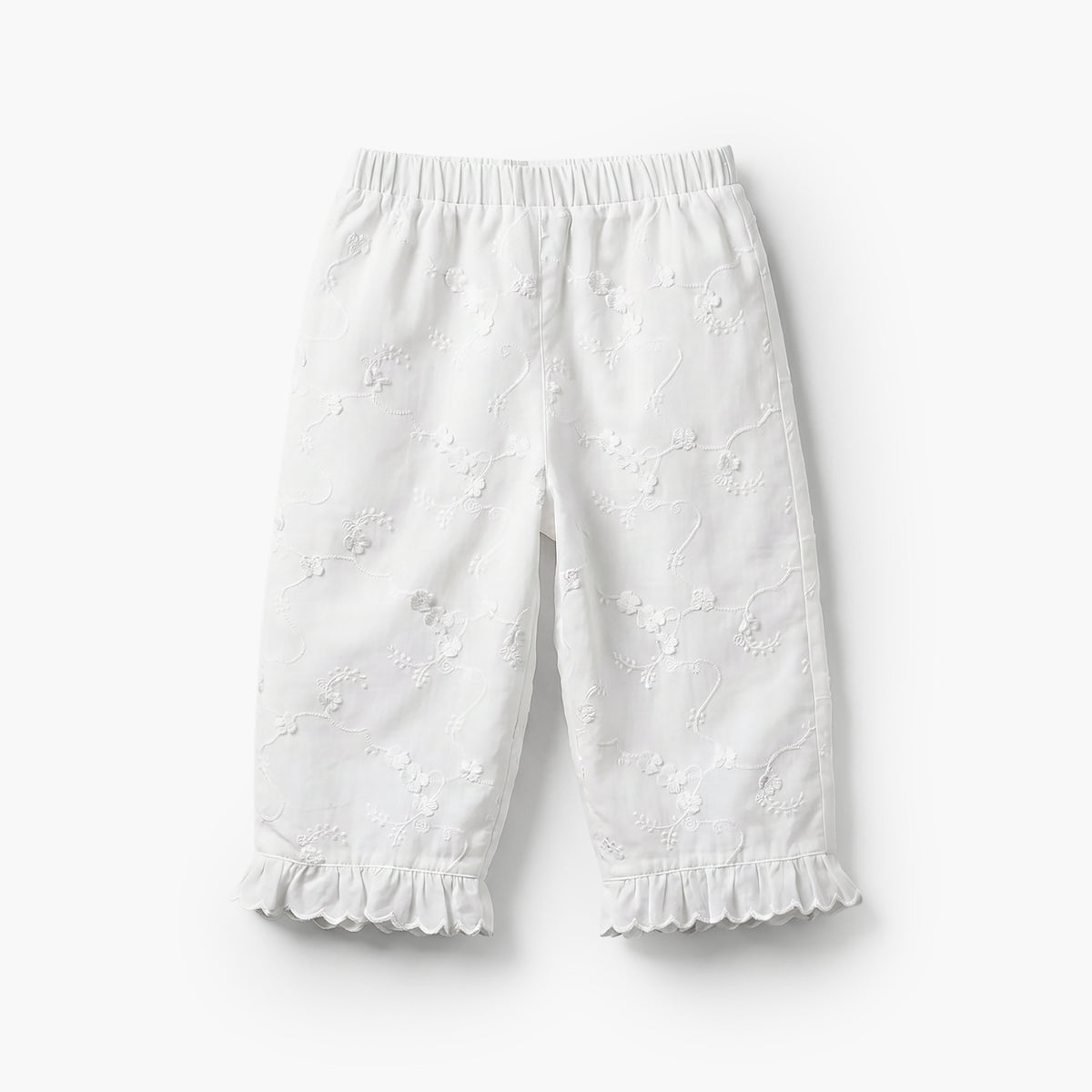 Giggles Round Neck Short Sleeves Top and Pants Set with Floral Embroidery