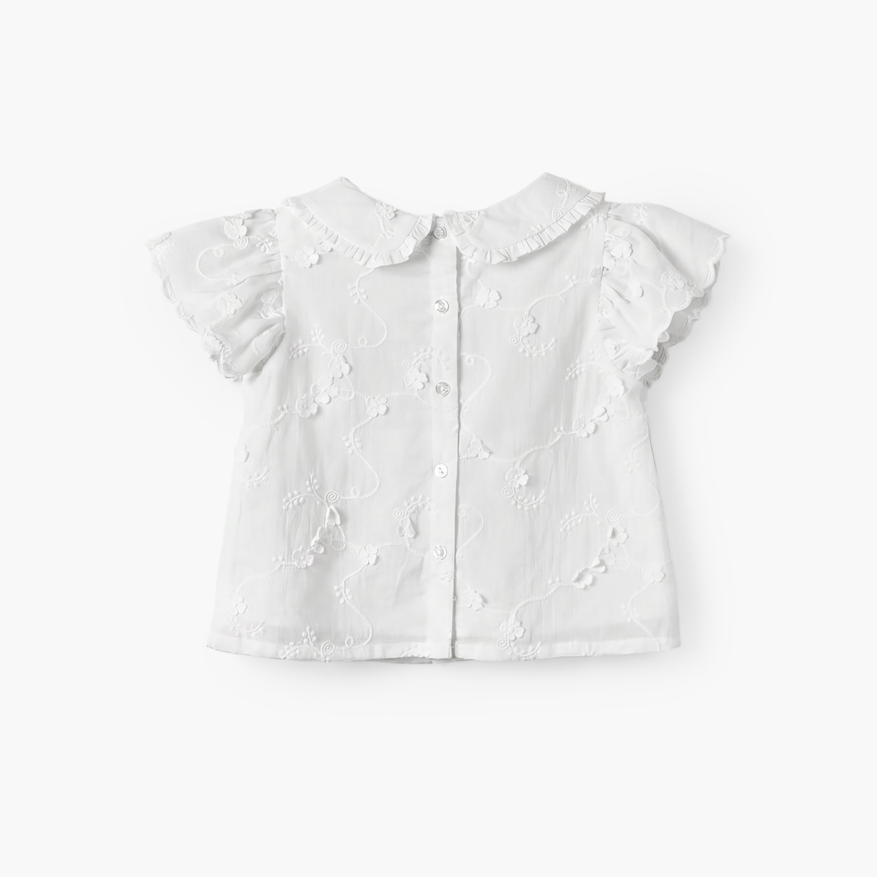 Giggles Round Neck Short Sleeves Top and Pants Set with Floral Embroidery