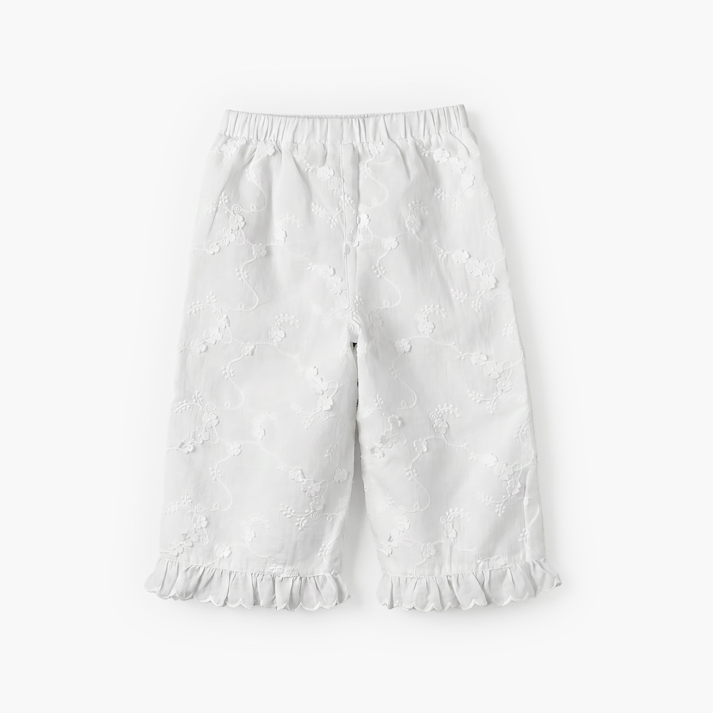 Giggles Round Neck Short Sleeves Top and Pants Set with Floral Embroidery