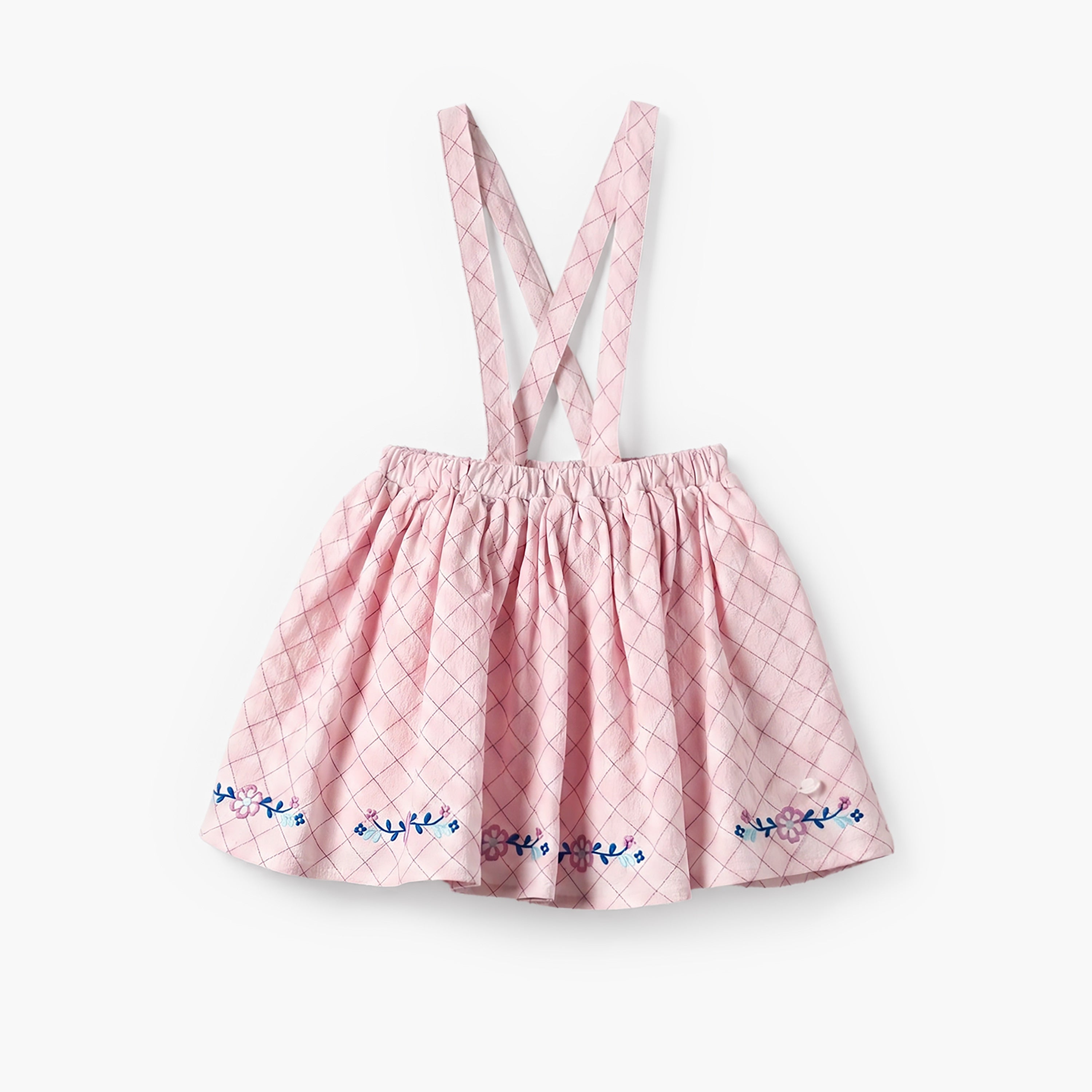 Giggles Peter Pan Collar Short Sleeves Top and Pinafore Set with Floral Embroidery