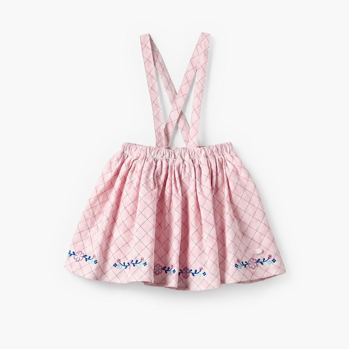 Giggles Peter Pan Collar Short Sleeves Top and Pinafore Set with Floral Embroidery