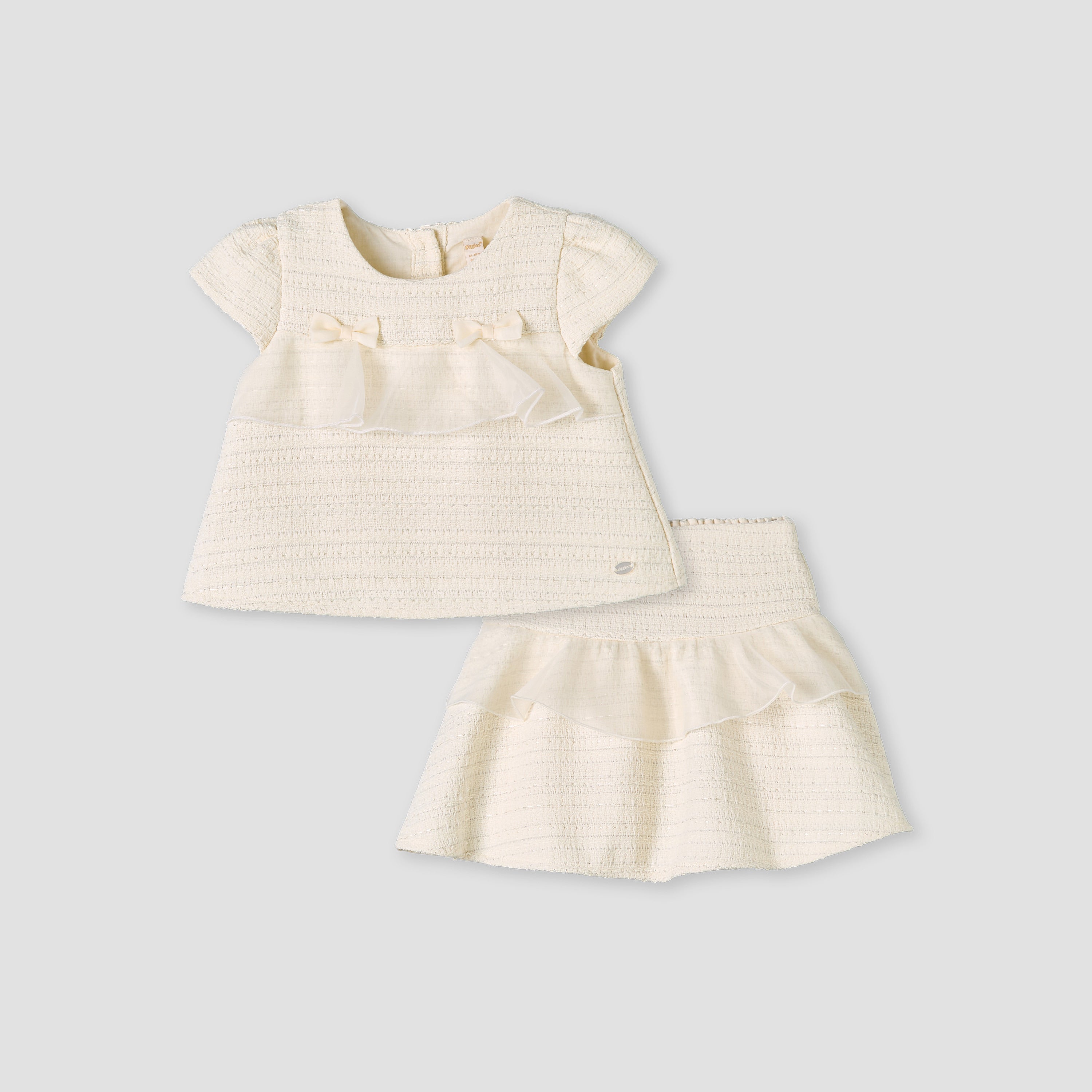 Giggles Crew Neck Short Sleeves Top and Skirt Set with Ruffle Detail