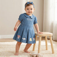 Sanrio Peter Pan Collar Short Sleeves Knee Length Denim Dress with Headband-undefined-image-1