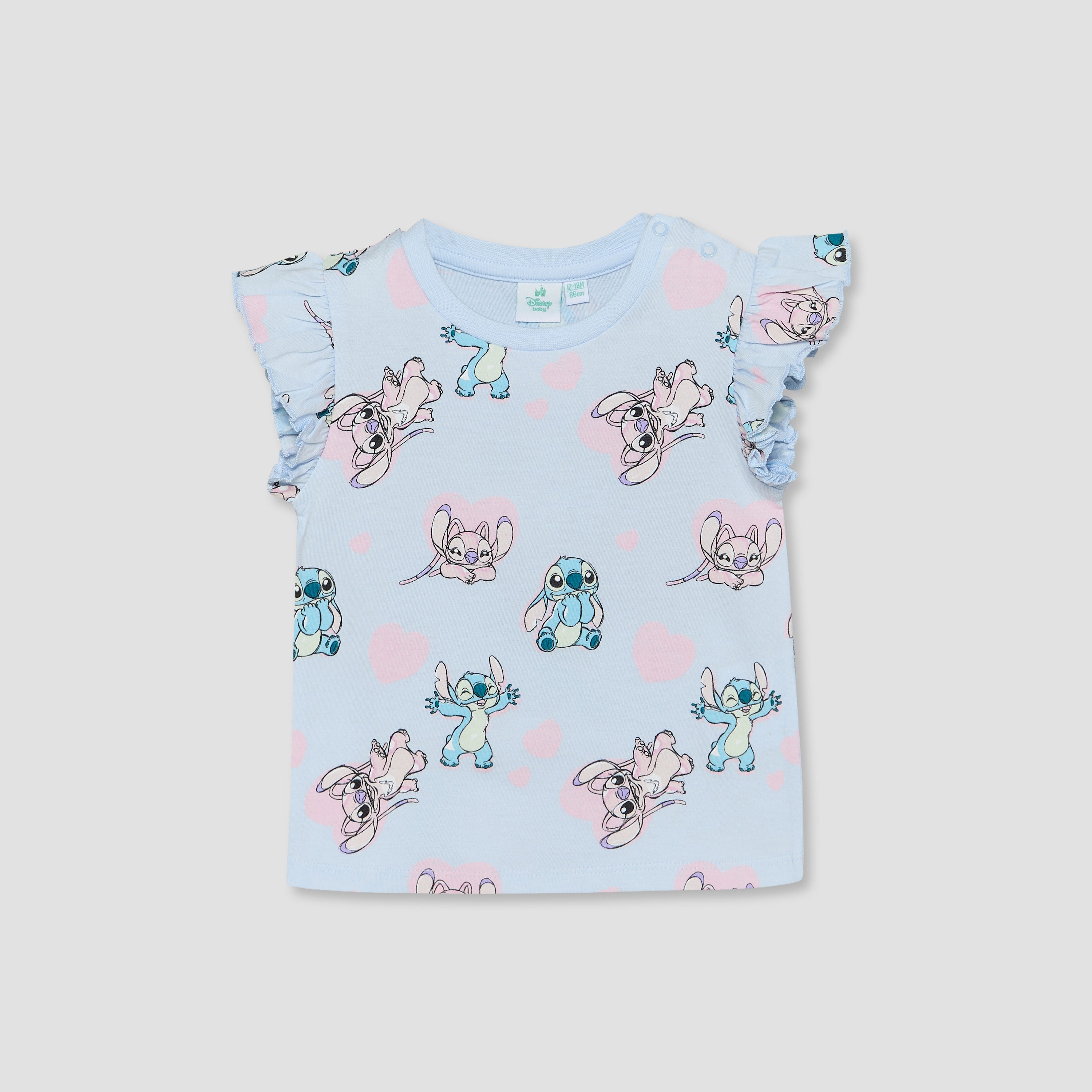 Pack of 2 Disney Crew Neck Short Sleeves T-shirt with Stitch and Angel Print