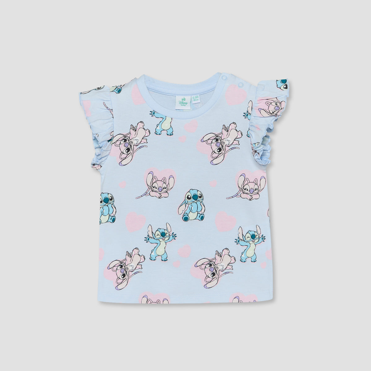 Pack of 2 Disney Crew Neck Short Sleeves T-shirt with Stitch and Angel Print