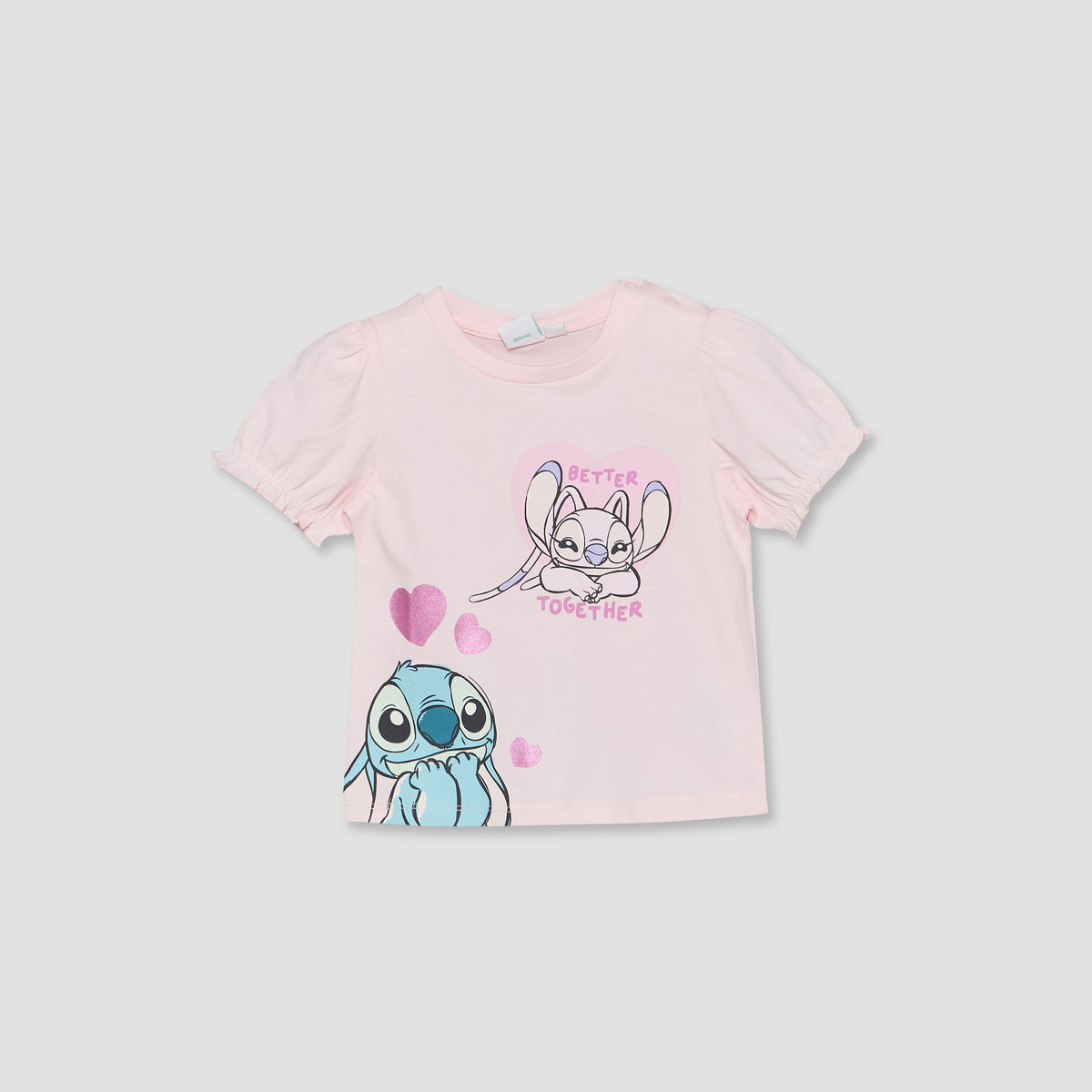 Pack of 2 Disney Crew Neck Short Sleeves T-shirt with Stitch and Angel Print