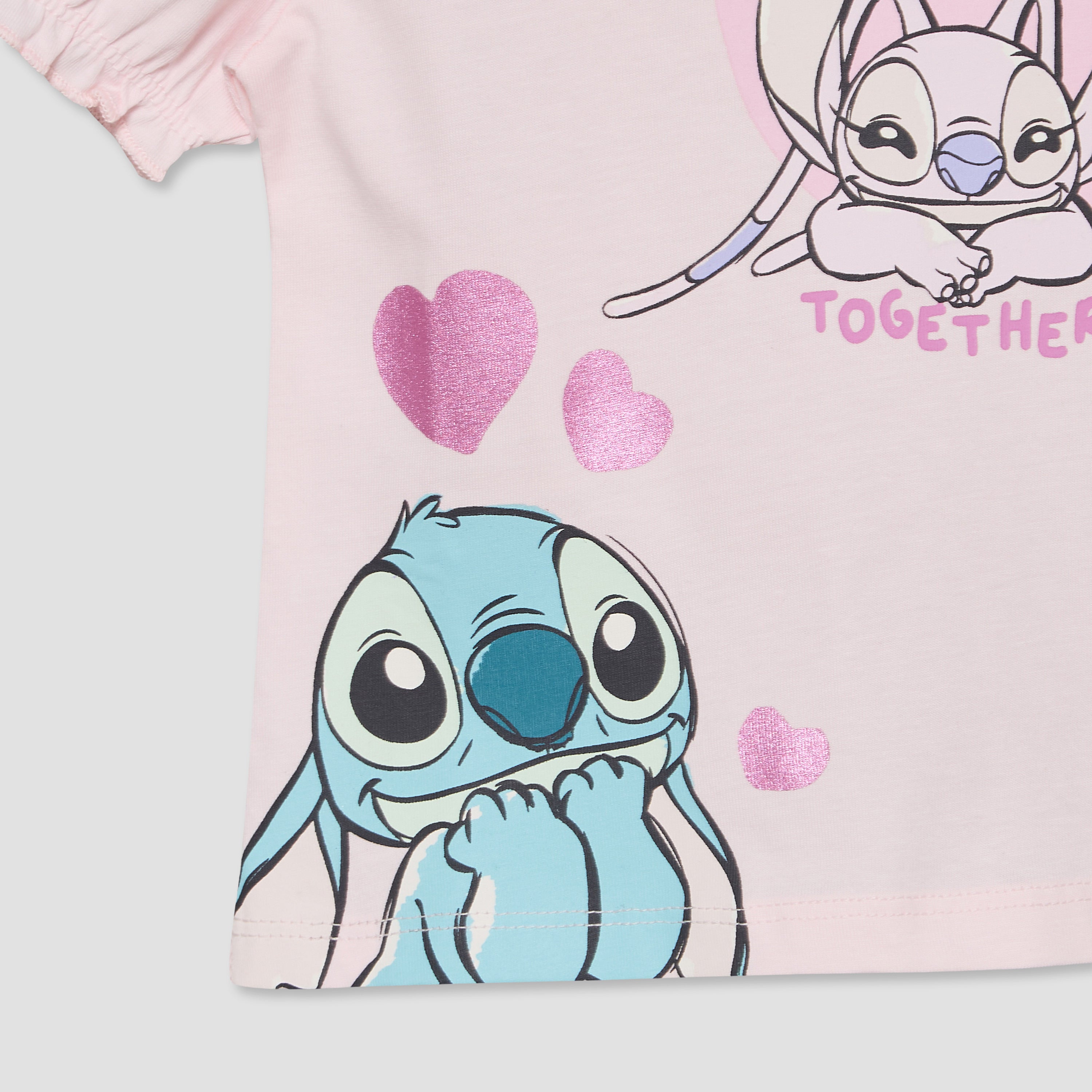 Pack of 2 Disney Crew Neck Short Sleeves T-shirt with Stitch and Angel Print