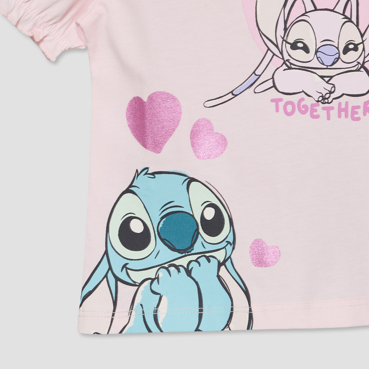 Pack of 2 Disney Crew Neck Short Sleeves T-shirt with Stitch and Angel Print