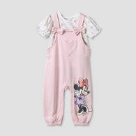 Disney Round Neck Short Sleeves T-shirt and Dungaree Set with Minnie Mouse Print-undefined-image-1