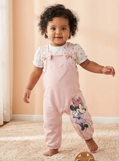 Disney Round Neck Short Sleeves T-shirt and Dungaree Set with Minnie Mouse Print-baby-girls-clothing-setsandcoords-image-1