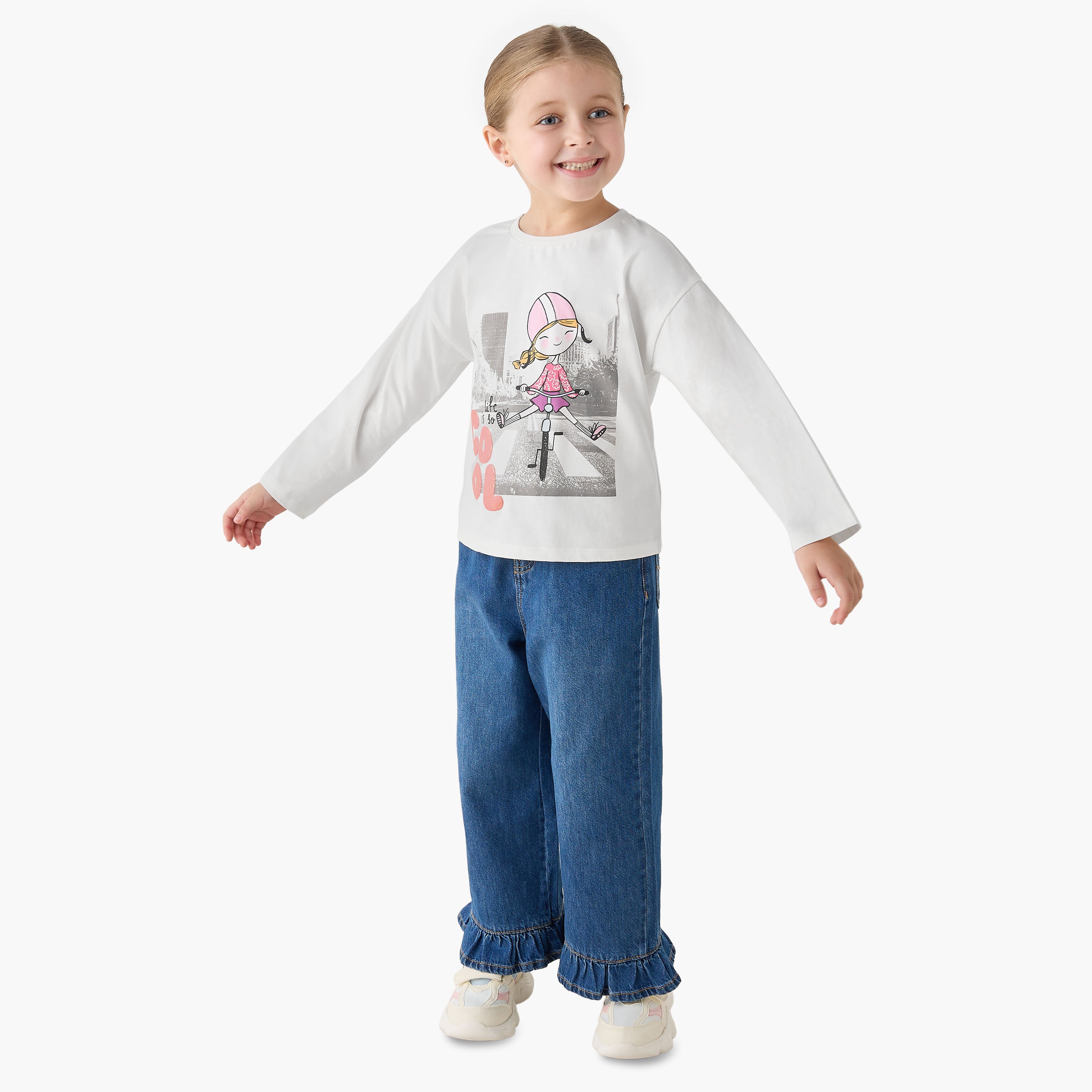 Juniors Crew Neck Long Sleeves T-shirt with Print