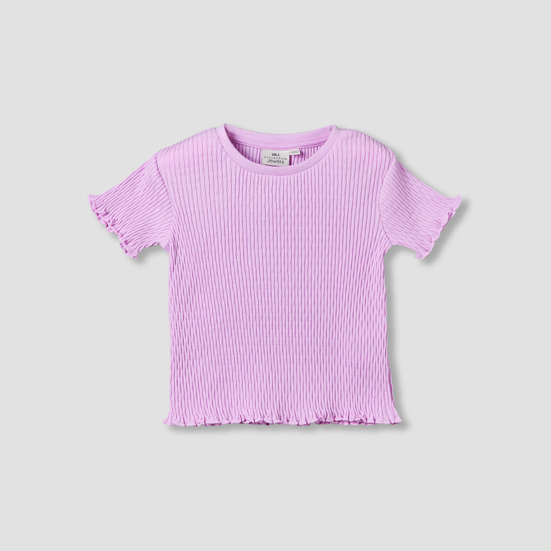 Juniors Crew Neck Short Sleeves T-shirt with Ribbed Design - Pink / 1-2 yrs