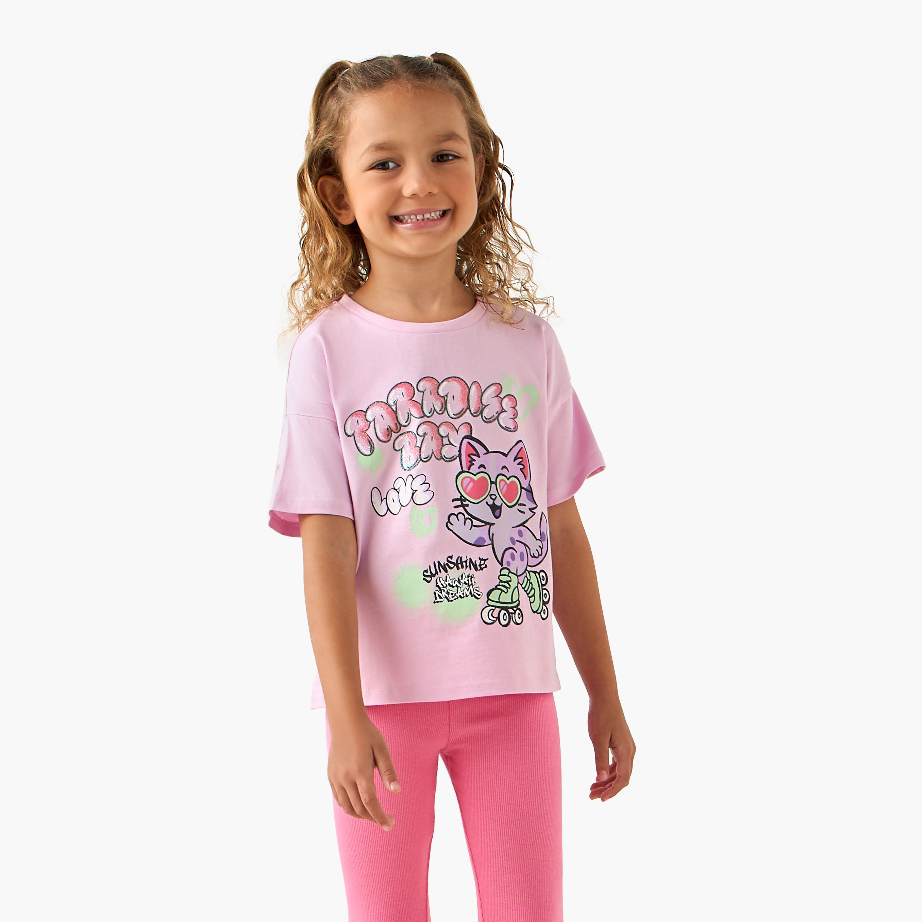 Juniors Crew Neck Short Sleeves T-shirt with Graphic Print