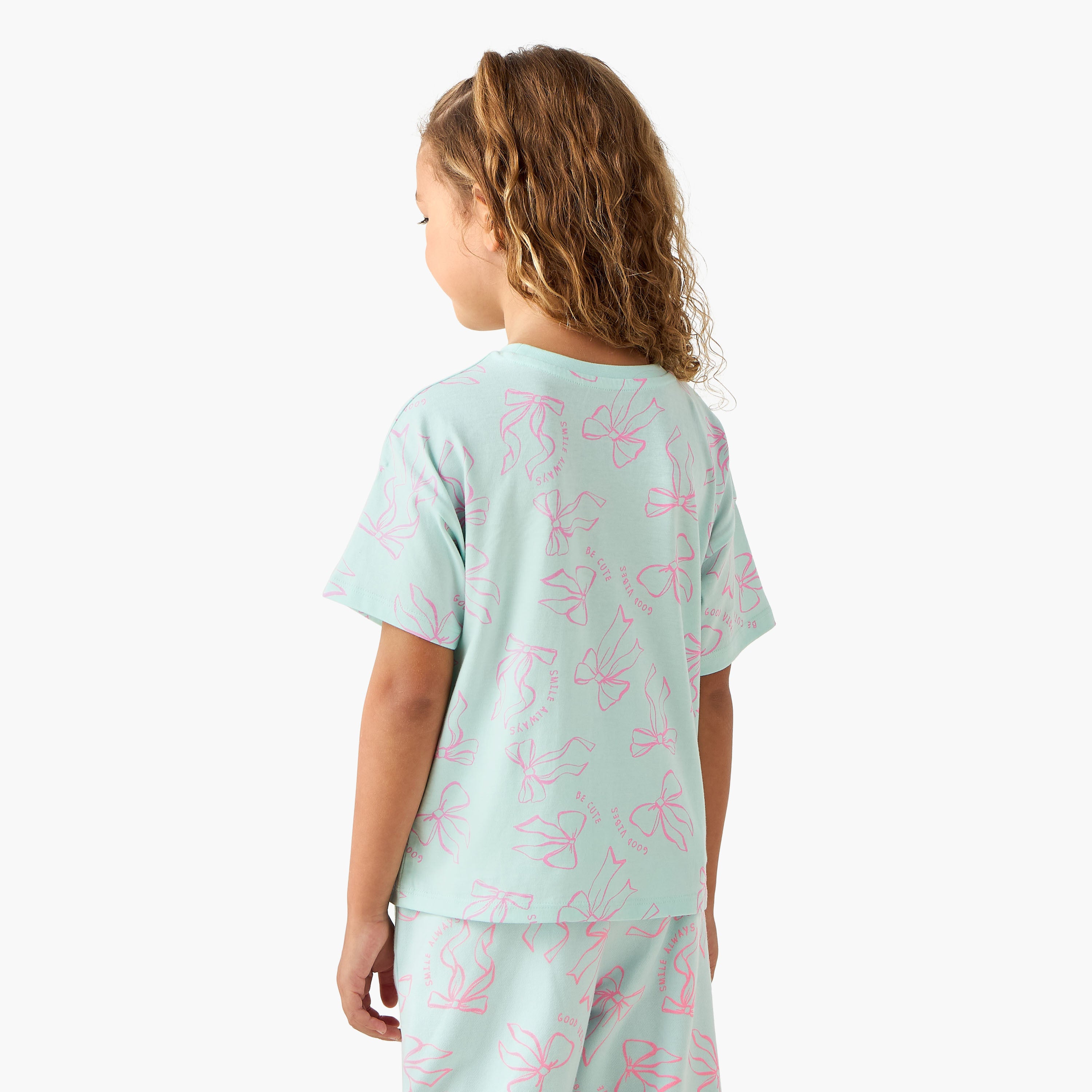Juniors Crew Neck Short Sleeves T-shirt with Bow Print