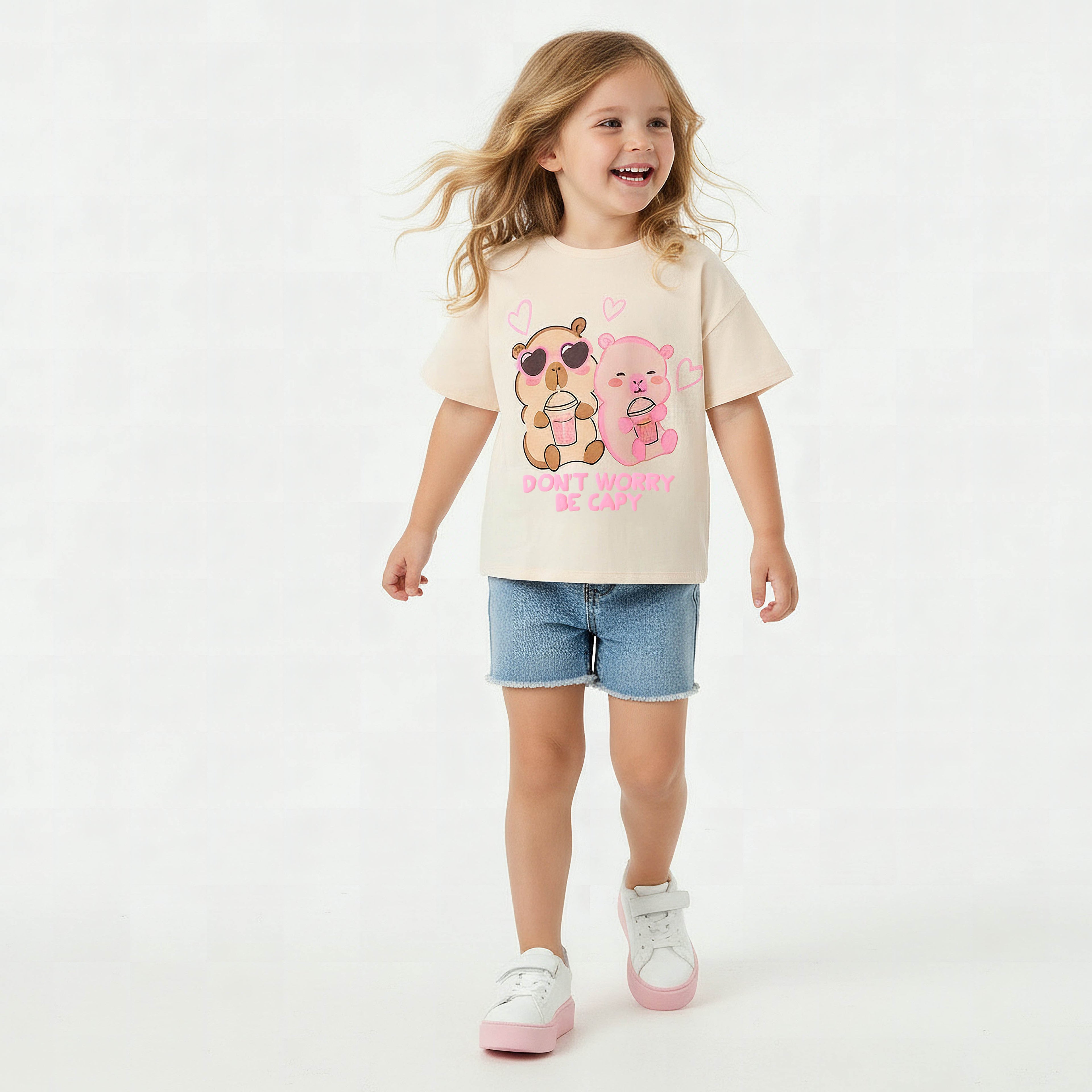 Juniors Round Neck Short Sleeves T-shirt with Bear Print