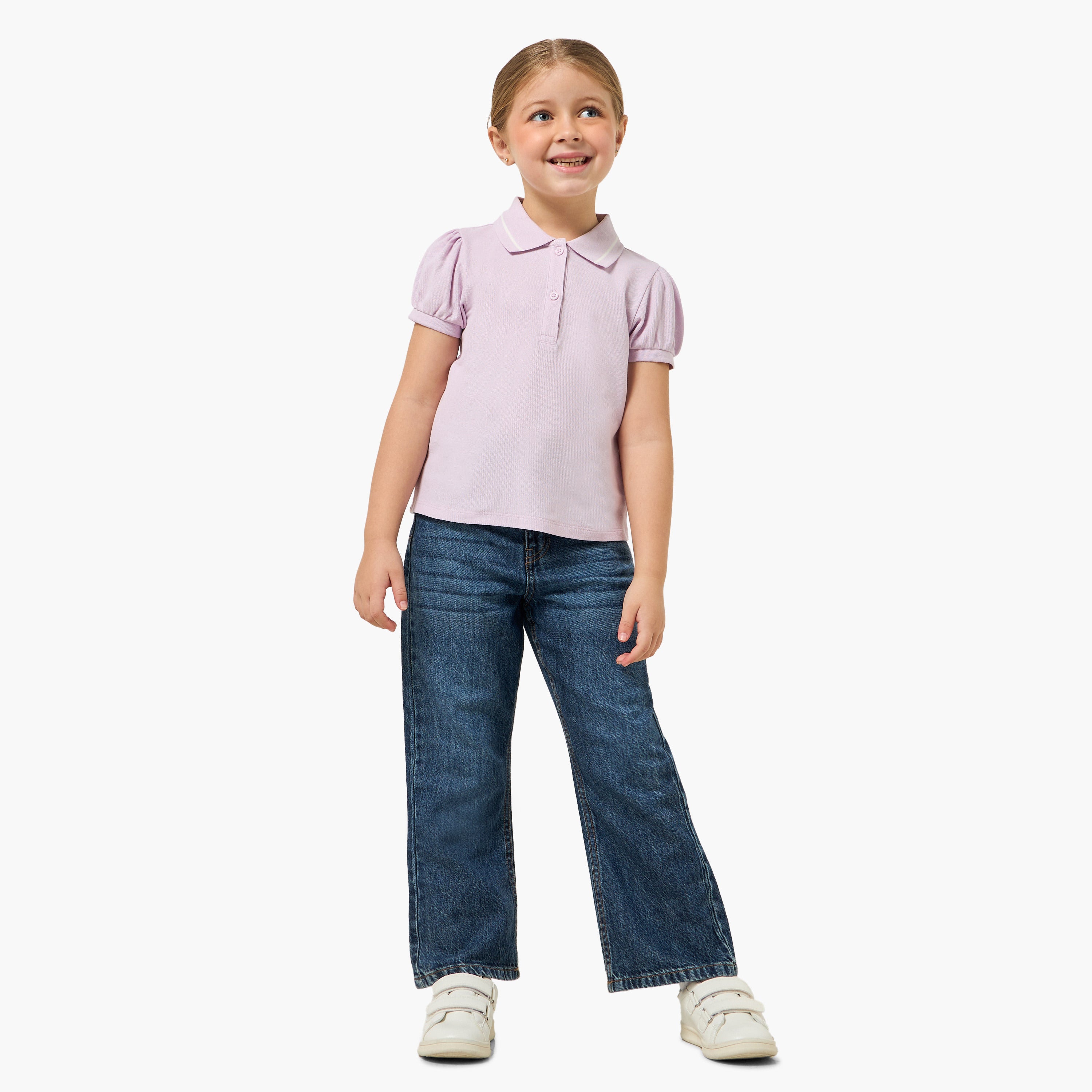 Juniors Collared Short Sleeves Polo T-shirt with Button Placket