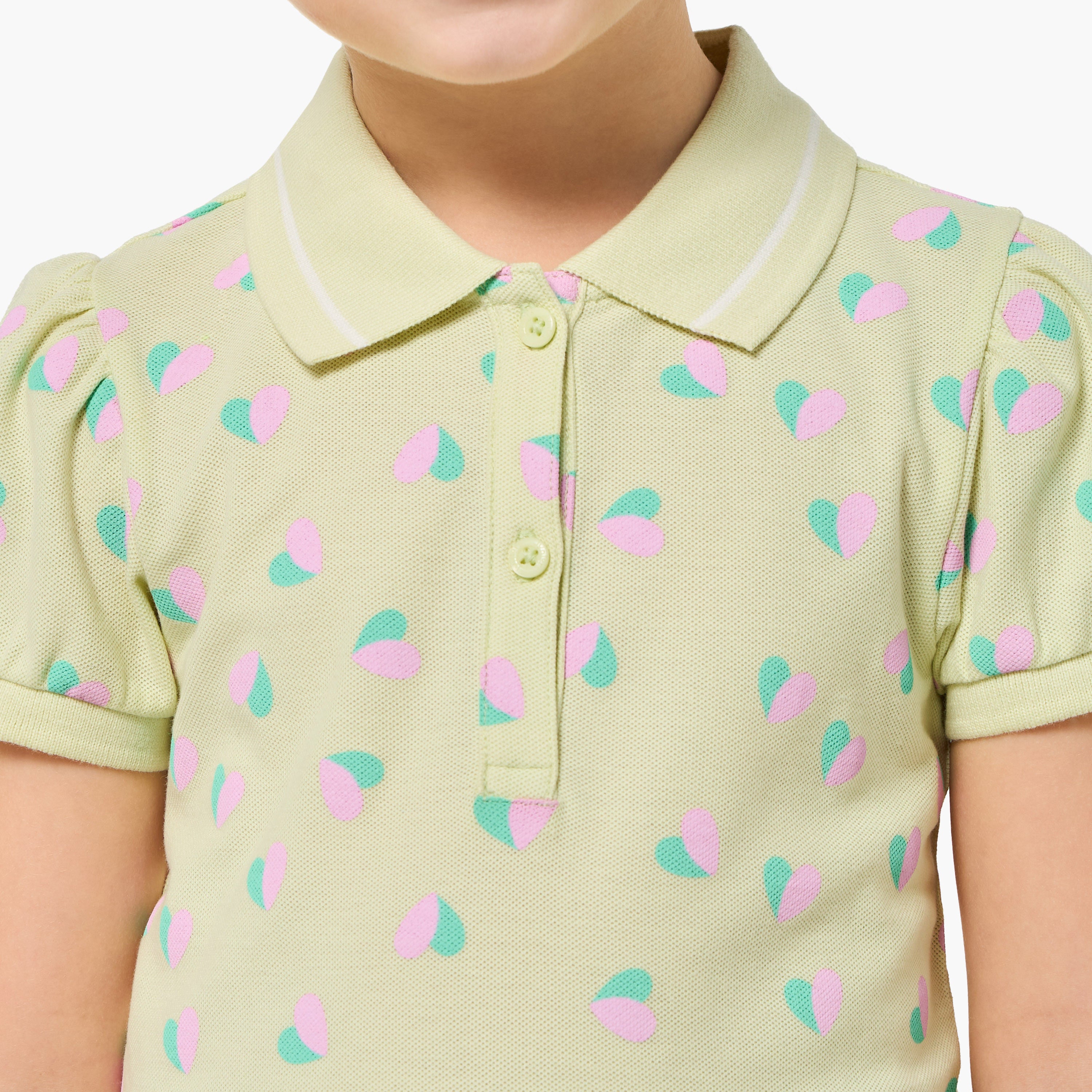Juniors Collared Short Sleeves Polo T-shirt with Heart Print