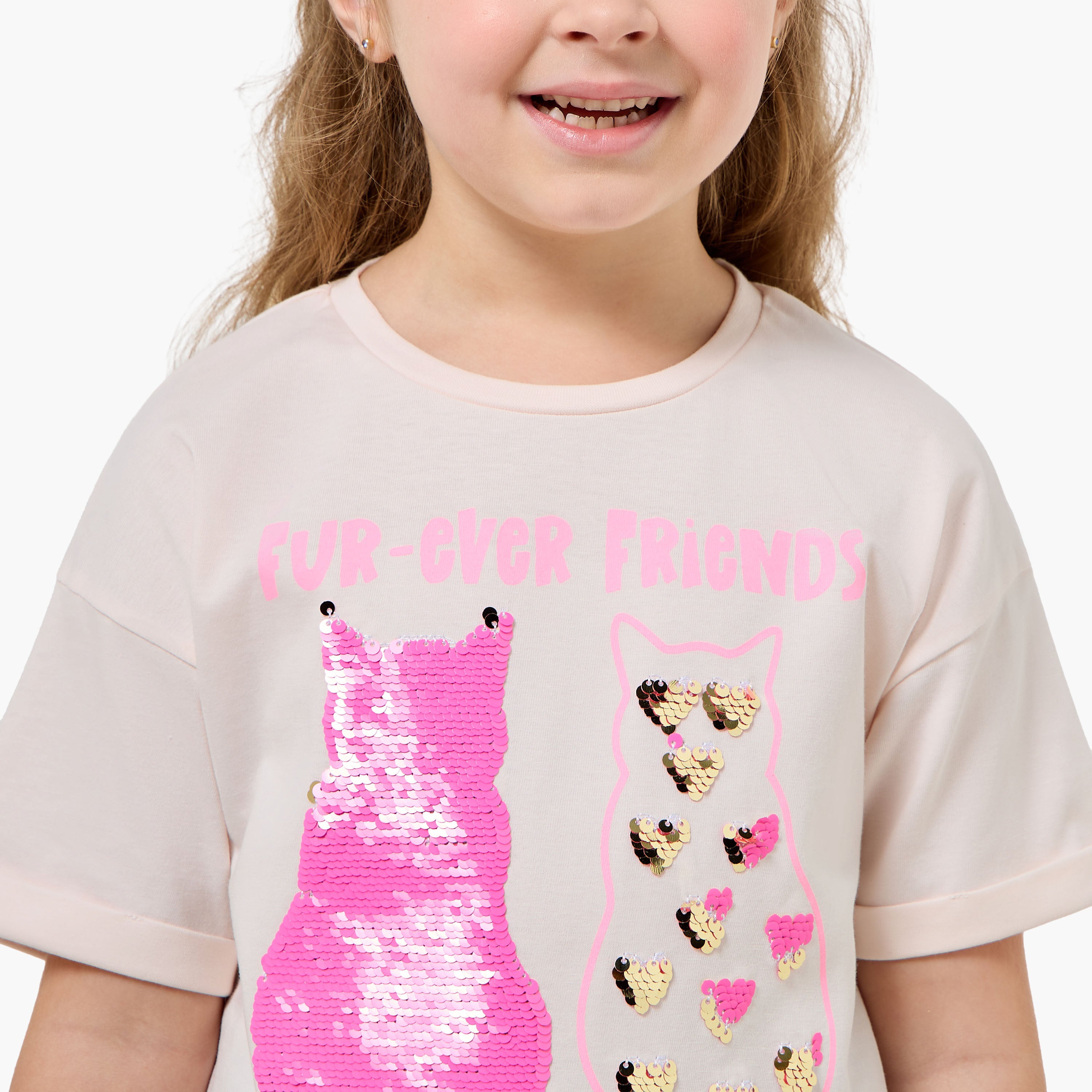 Juniors Round Neck Short Sleeve T-shirt with Embellishment