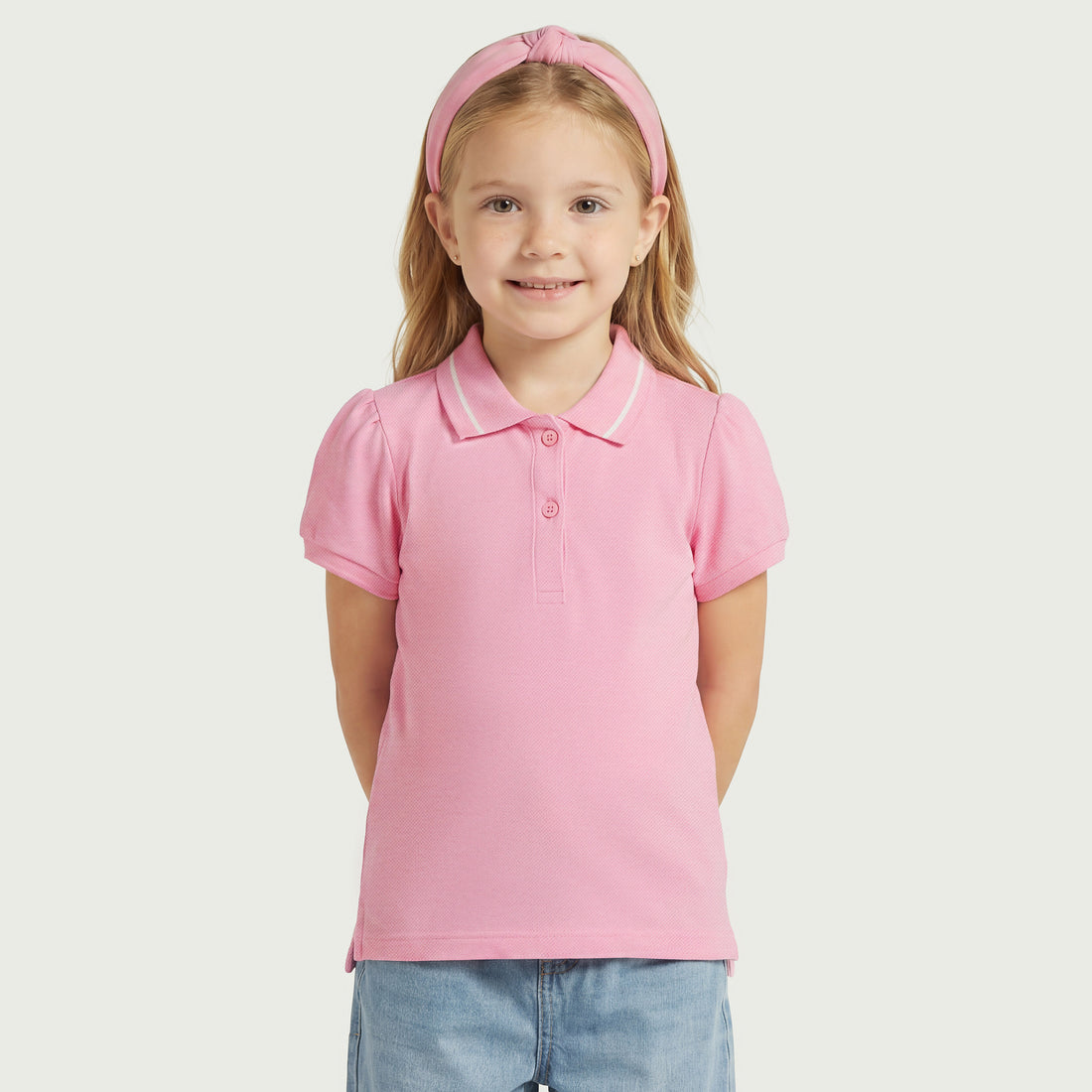 Juniors Collared Short Sleeves Polo T-shirt with Solid Design - Pink / 1-2 yrs
