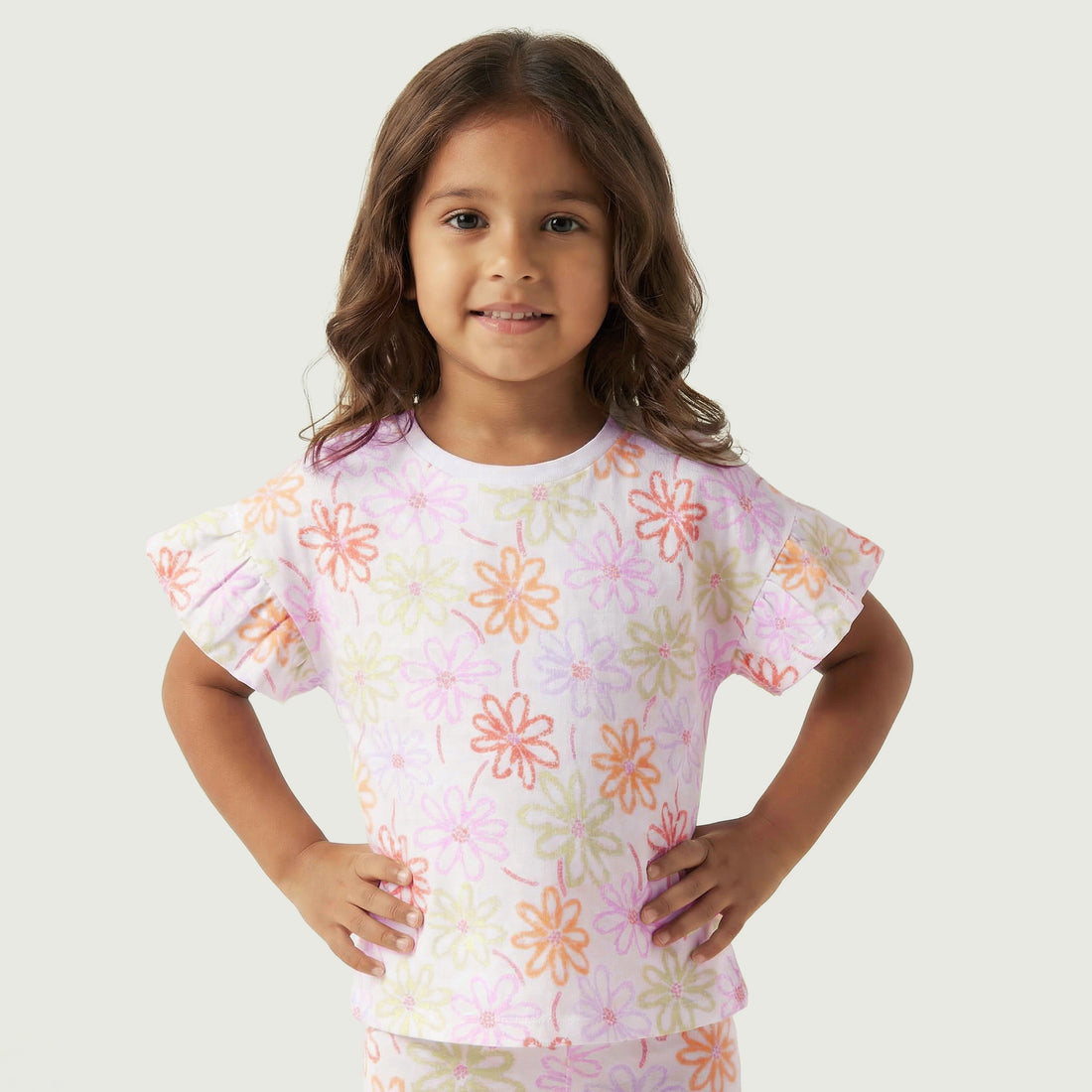 Juniors Crew Neck Short Sleeves T-shirt with Floral Print - White / 1-2 yrs