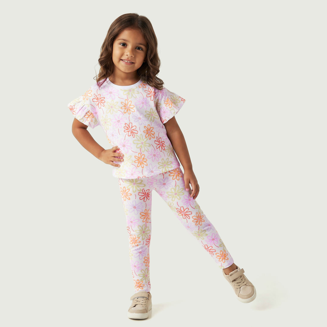 Juniors Crew Neck Short Sleeves T-shirt with Floral Print