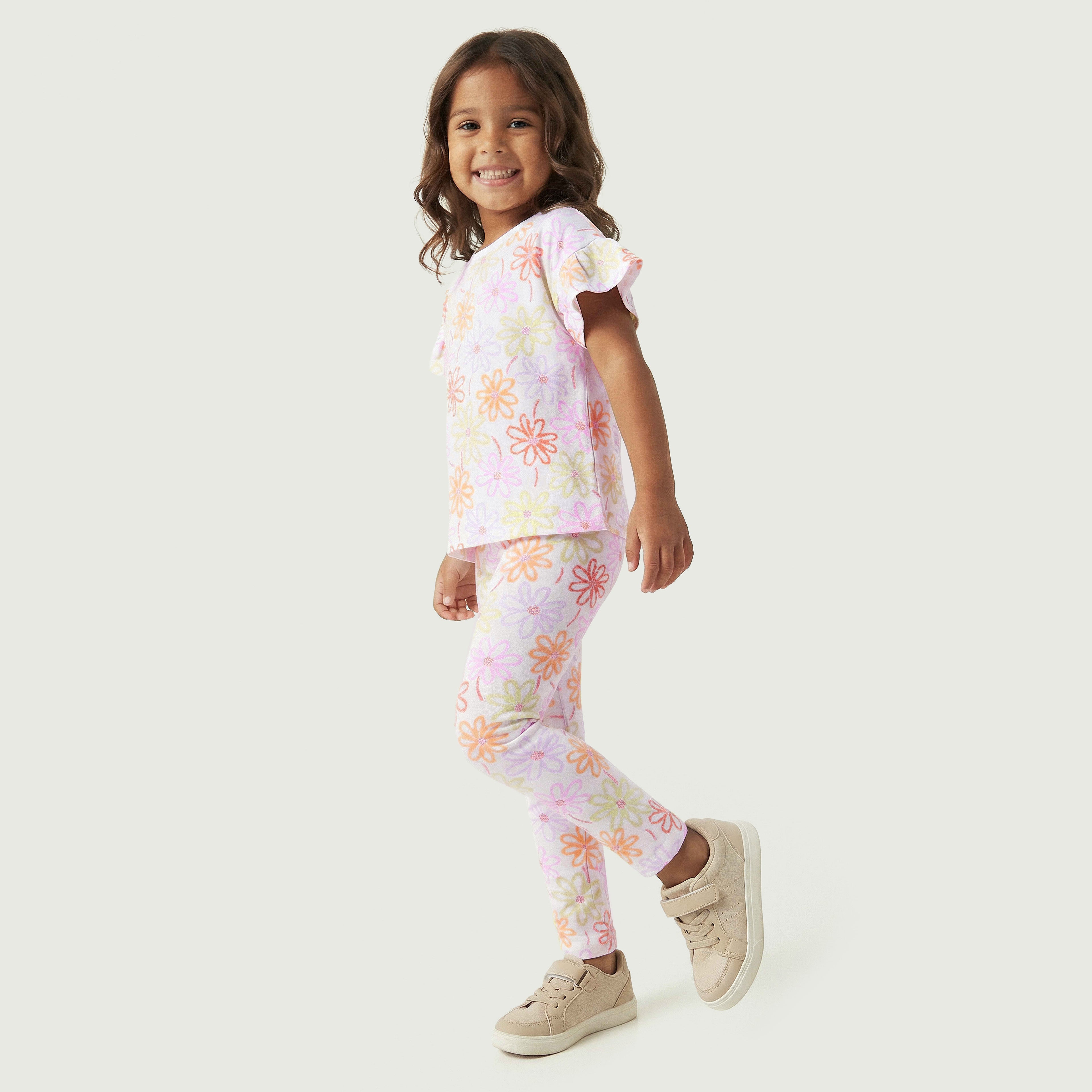 Juniors Crew Neck Short Sleeves T-shirt with Floral Print
