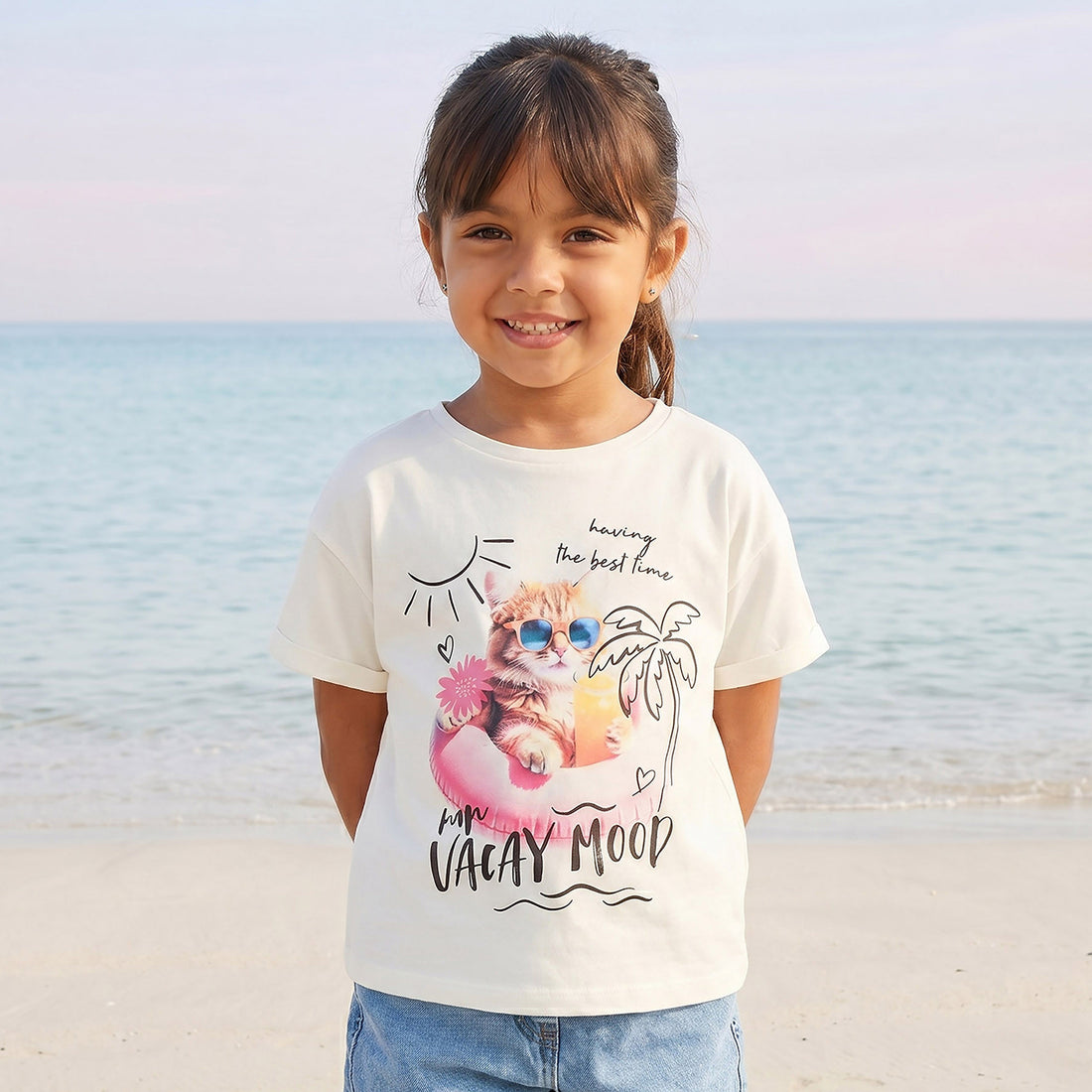 Juniors Crew Neck Short Sleeves T-shirt with Graphic Print - White / 1-2 yrs