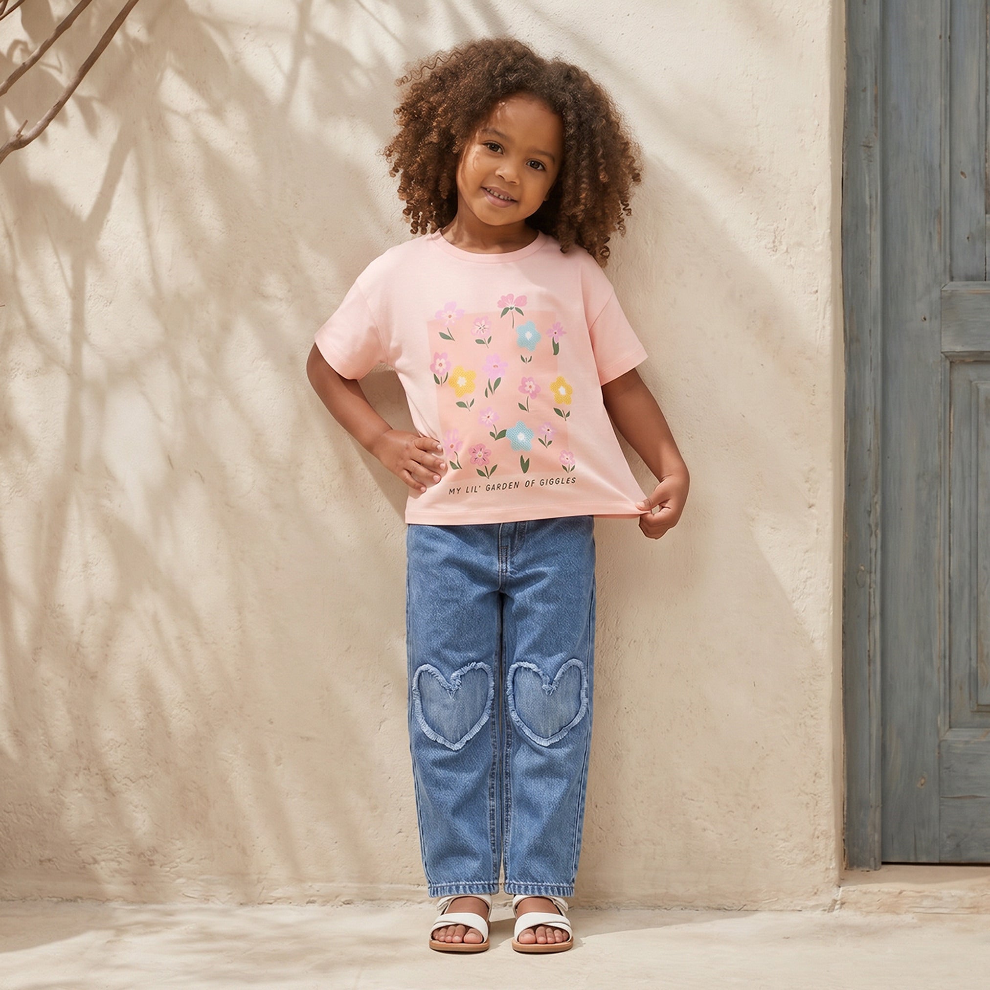 Juniors Crew Neck Short Sleeves T-shirt with Floral Print