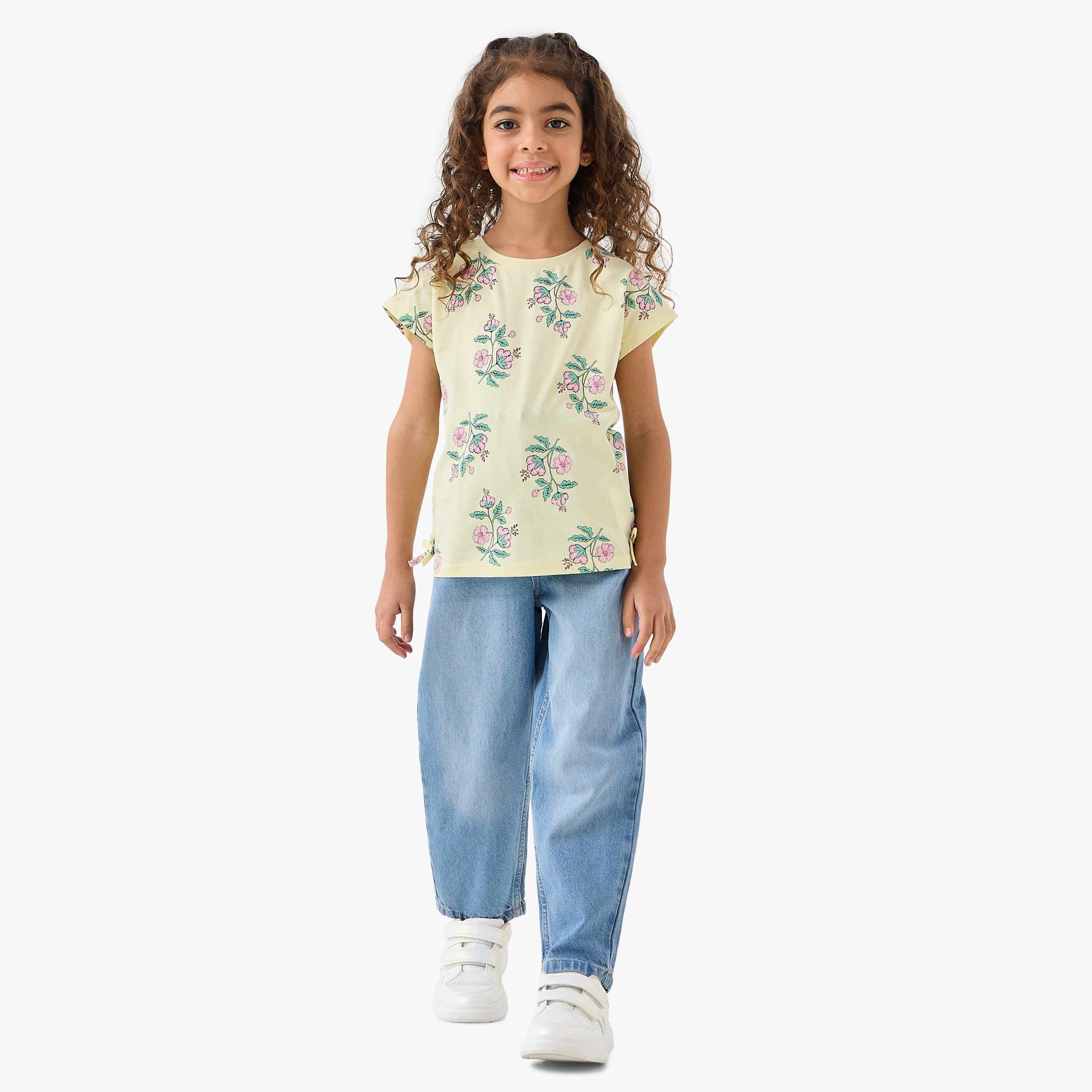 Pack of 2 Juniors Round Neck Short Sleeves T-shirt with Floral Print