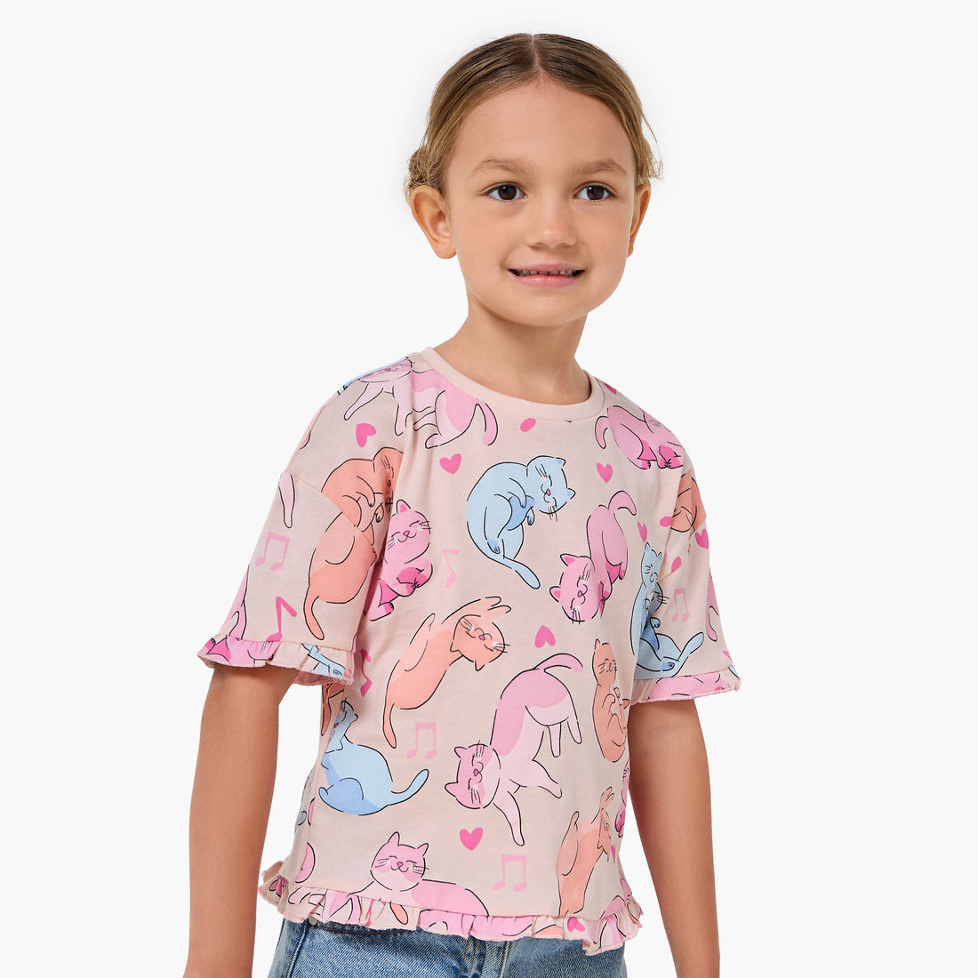 Pack of 2 Juniors Crew Neck Short Sleeve T-shirt with Cat Print