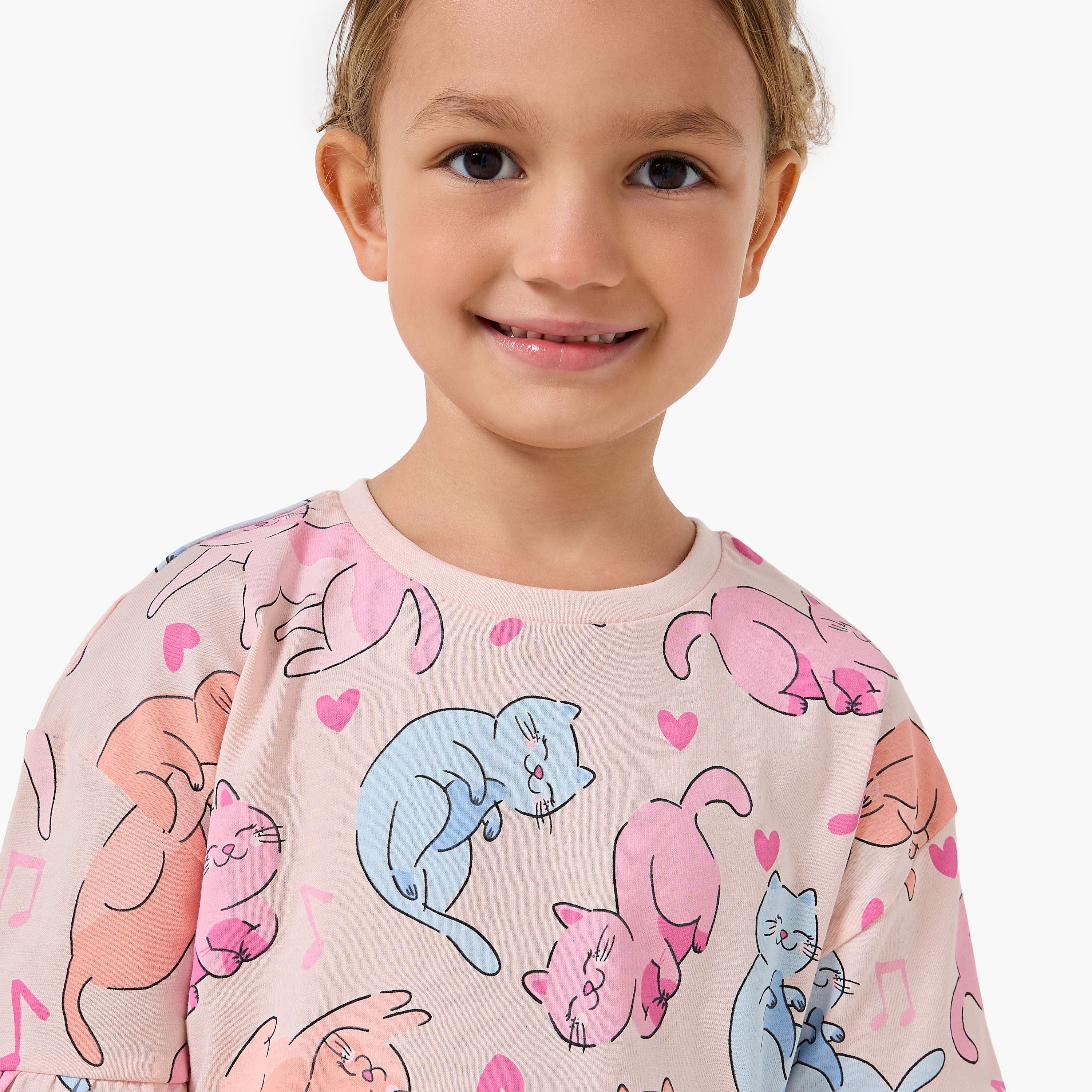 Pack of 2 Juniors Crew Neck Short Sleeve T-shirt with Cat Print