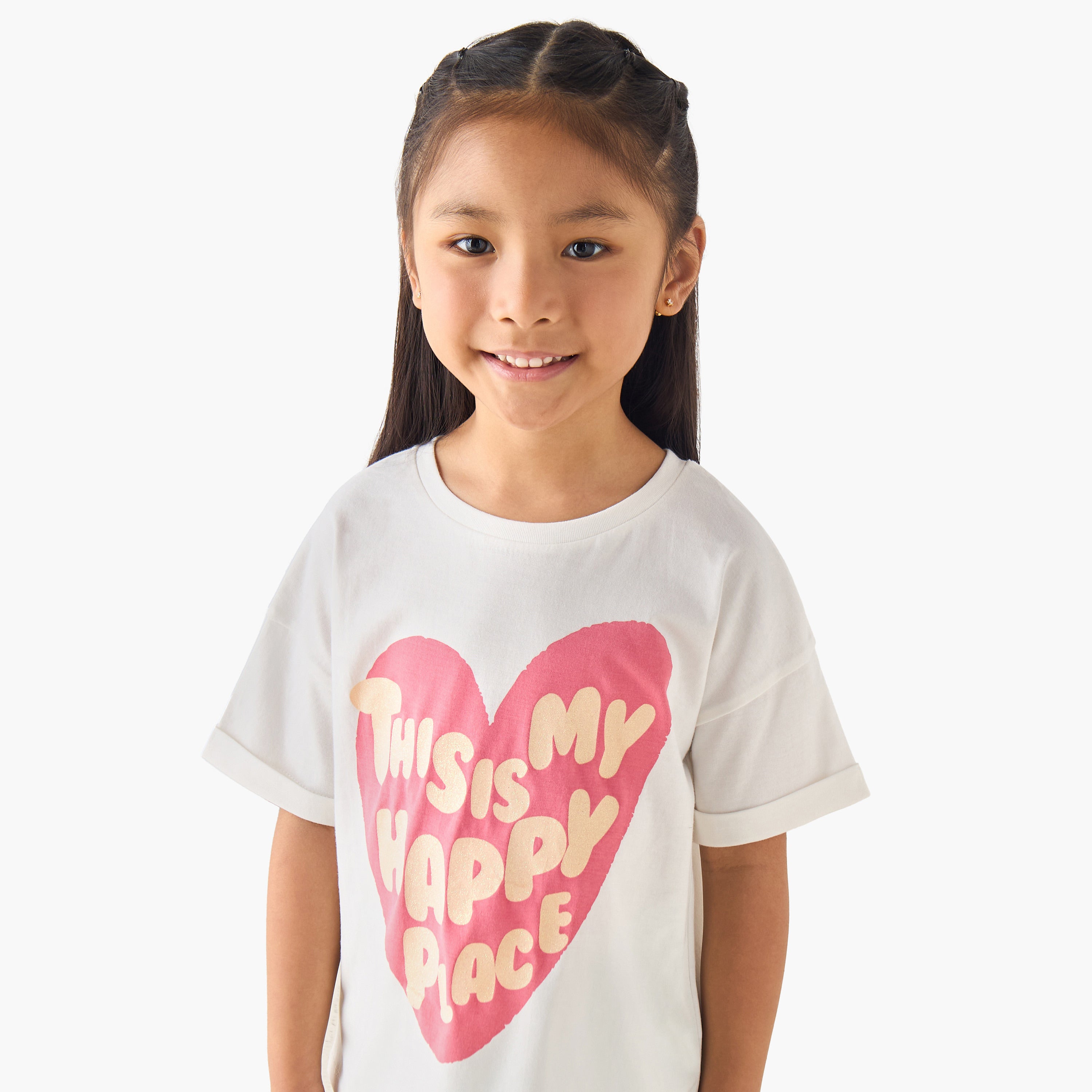Juniors Crew Neck Short Sleeves T-shirt with Slogan Print