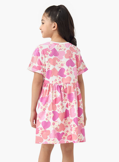 Juniors Round Neck Short Sleeves A-line Dress with Heart Print-girls-clothing-dressesandjumpsuits-image-3