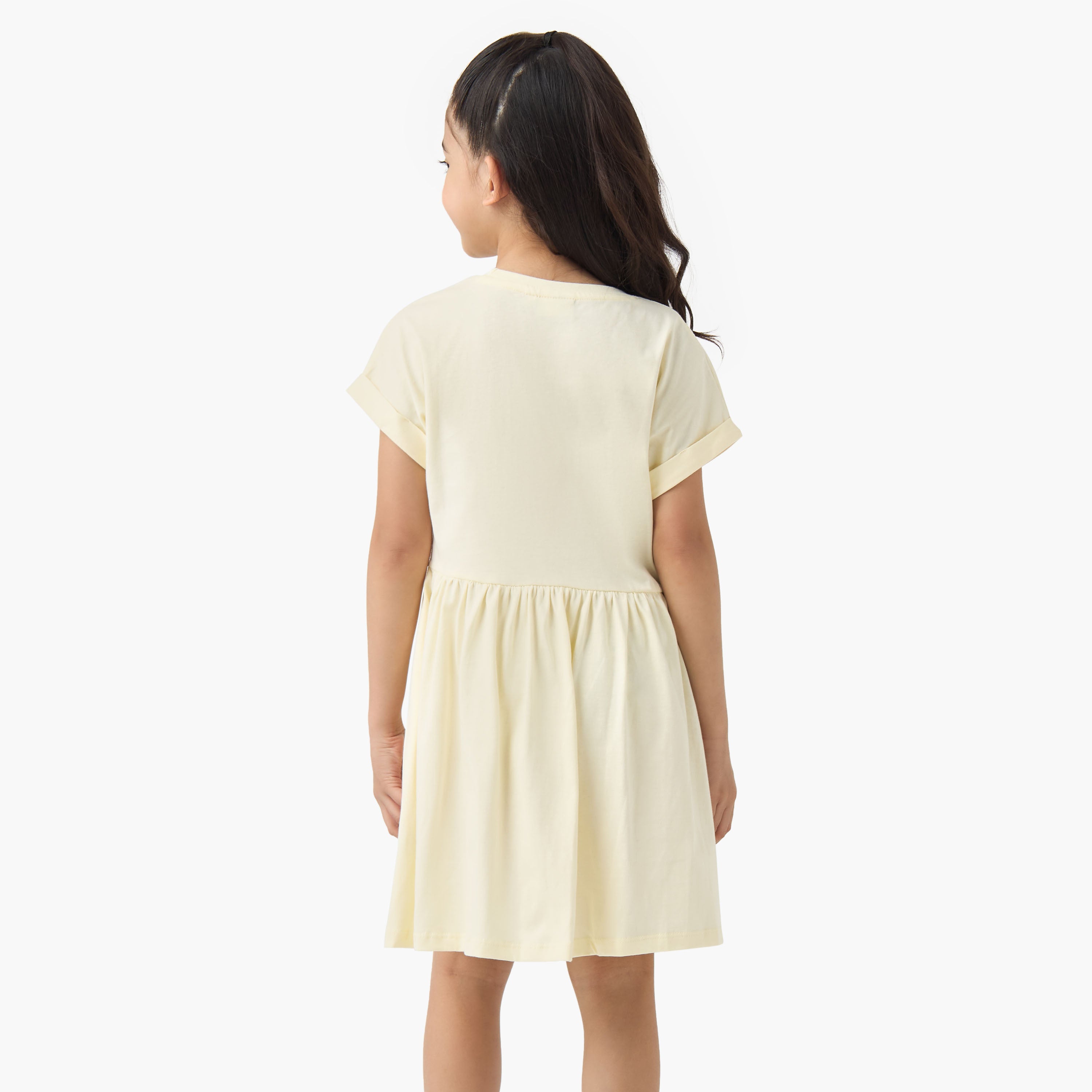 Juniors Round Neck Short Sleeves Skater Dress with Graphic Print