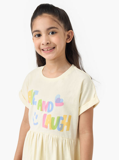 Juniors Round Neck Short Sleeves Skater Dress with Graphic Print-girls-clothing-dressesandjumpsuits-image-4
