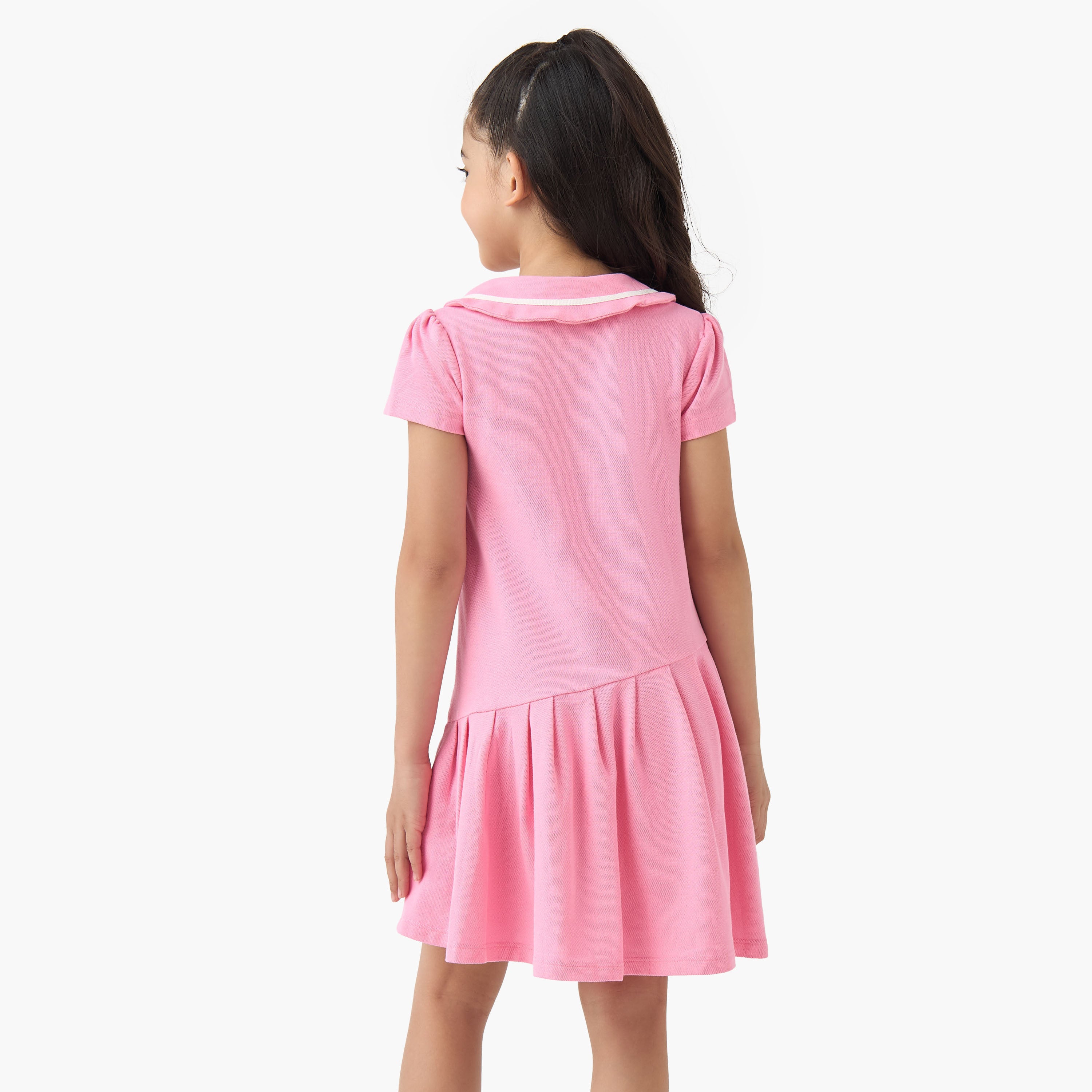 Juniors Peter Pan Collar Short Sleeves Dress with Butterfly Embroidery