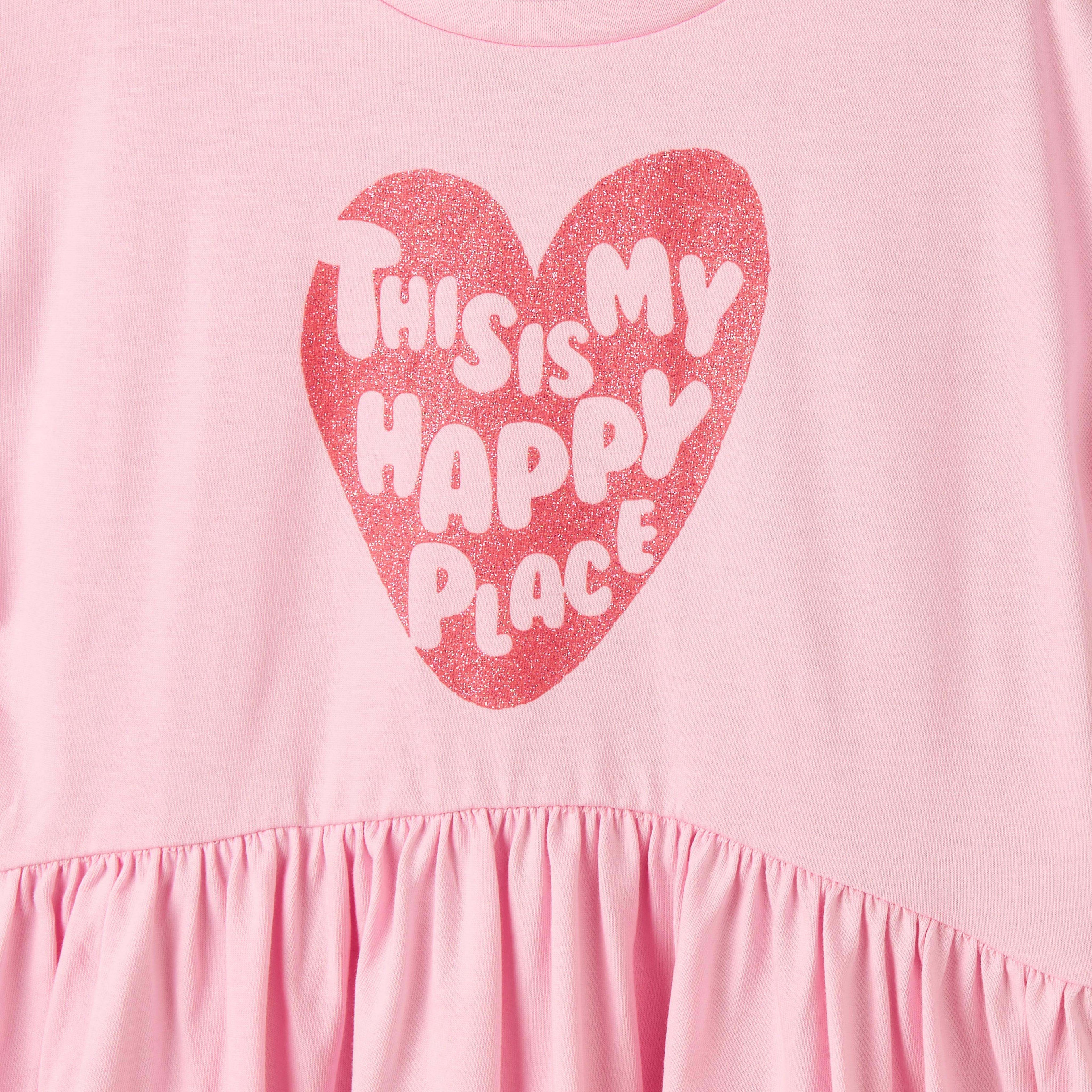 Juniors Round Neck Short Sleeves Midi Skater Dress with Glitter Slogan Print