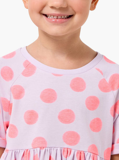 Juniors Round Neck Short Sleeves Knee Length A-line Dress with Polka Dot Print-girls-clothing-dressesandjumpsuits-image-4